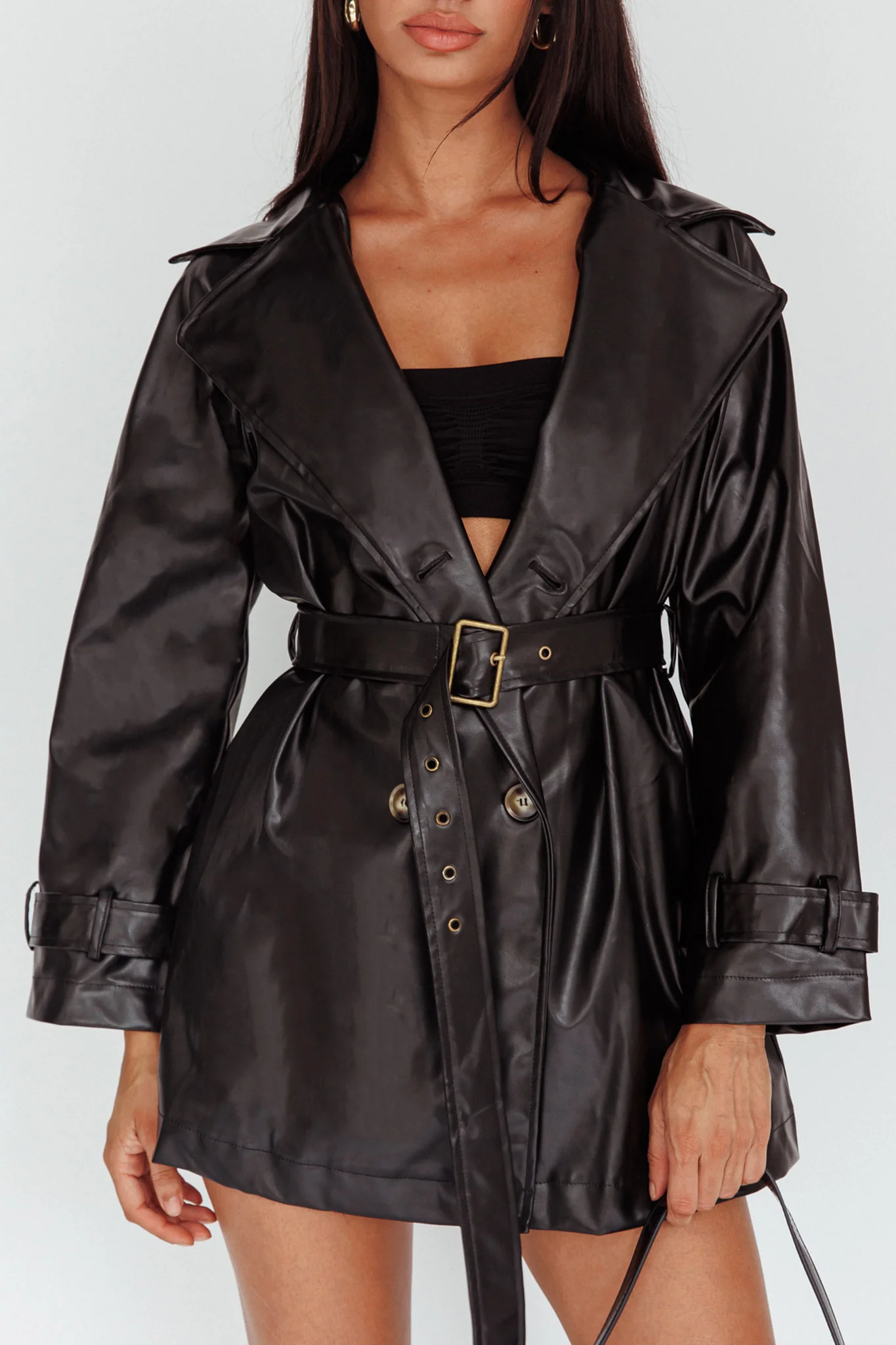 Noa Faux Leather Belted Jacket Black