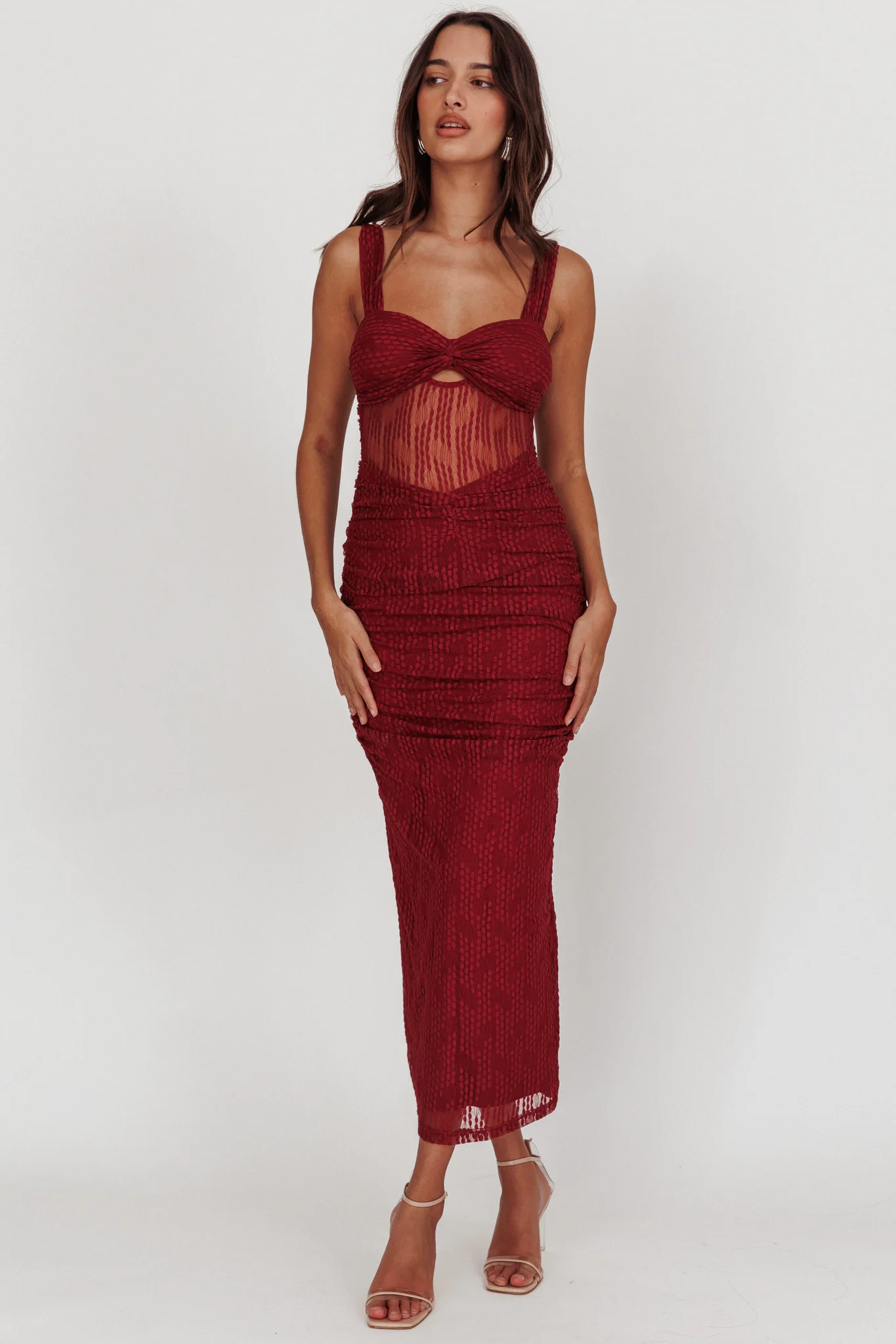 Oliana Lace Midi Dress Burgundy