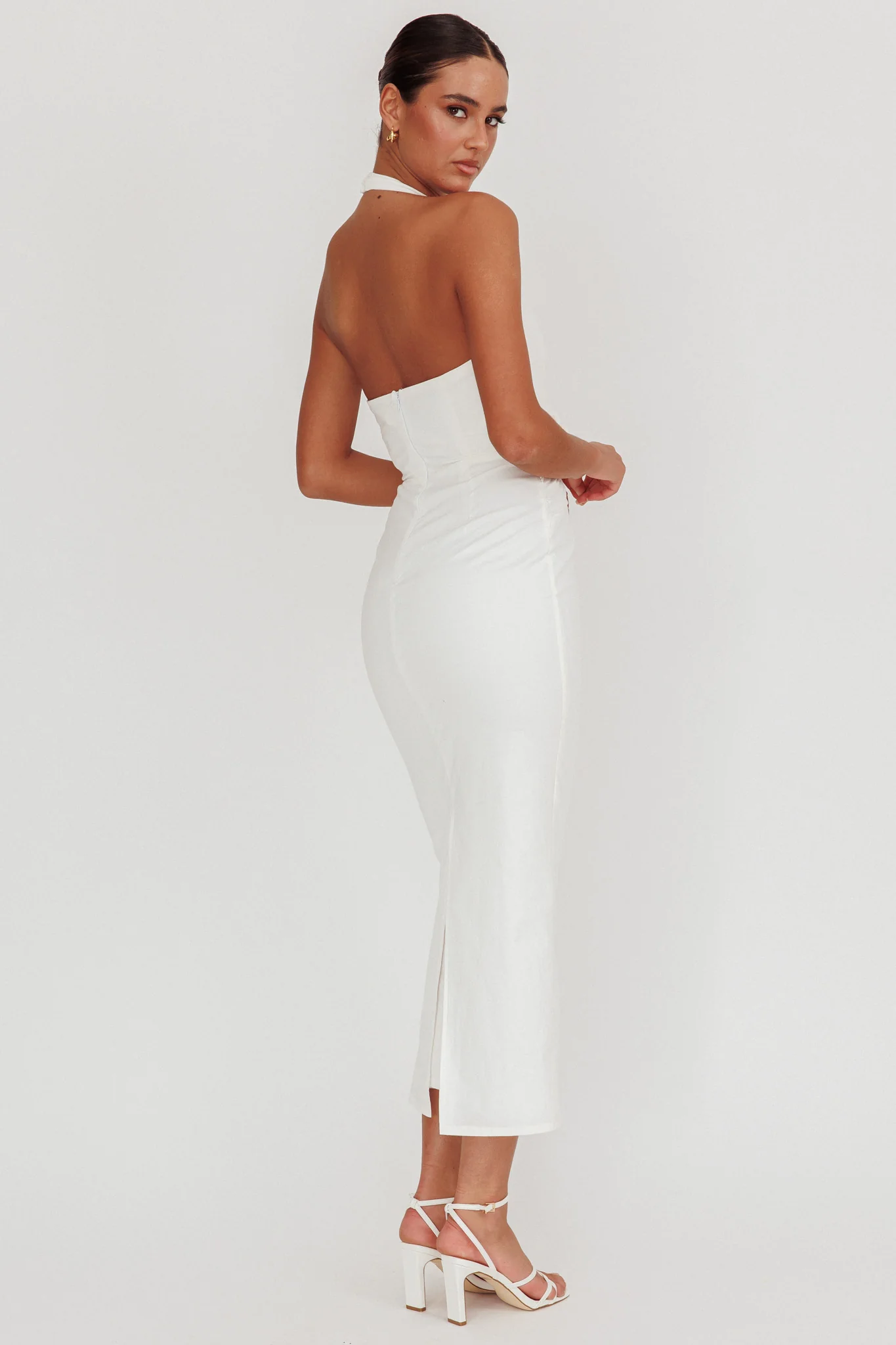 Sinners Rosette Halter Neck Maxi Dress White