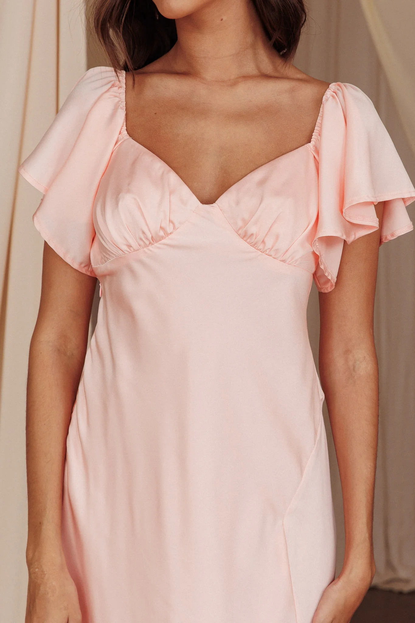 Park Avenue Flutter Sleeve Side Split Midi Dress Blush