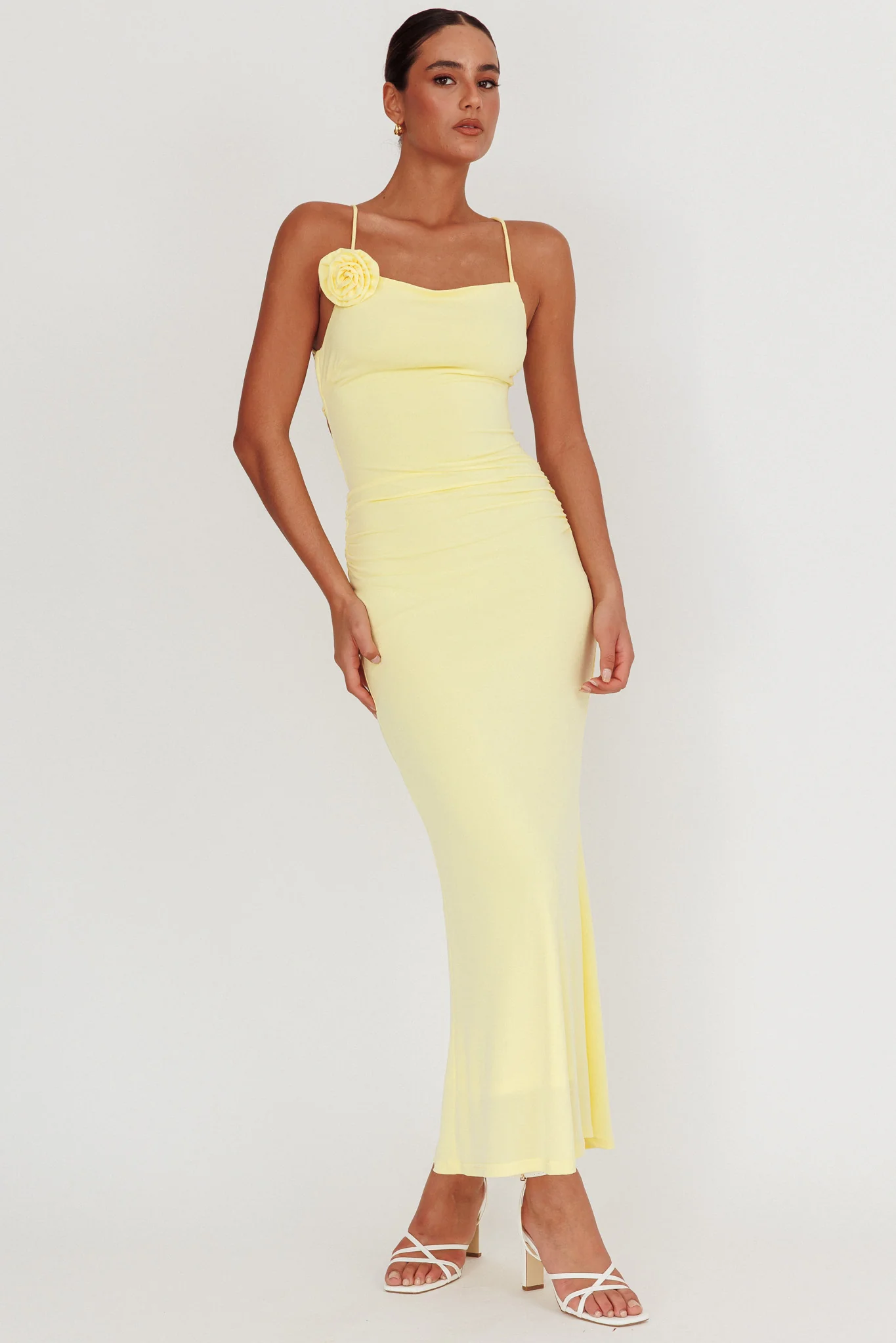 Ignite Rosette Backless Maxi Dress Lemon