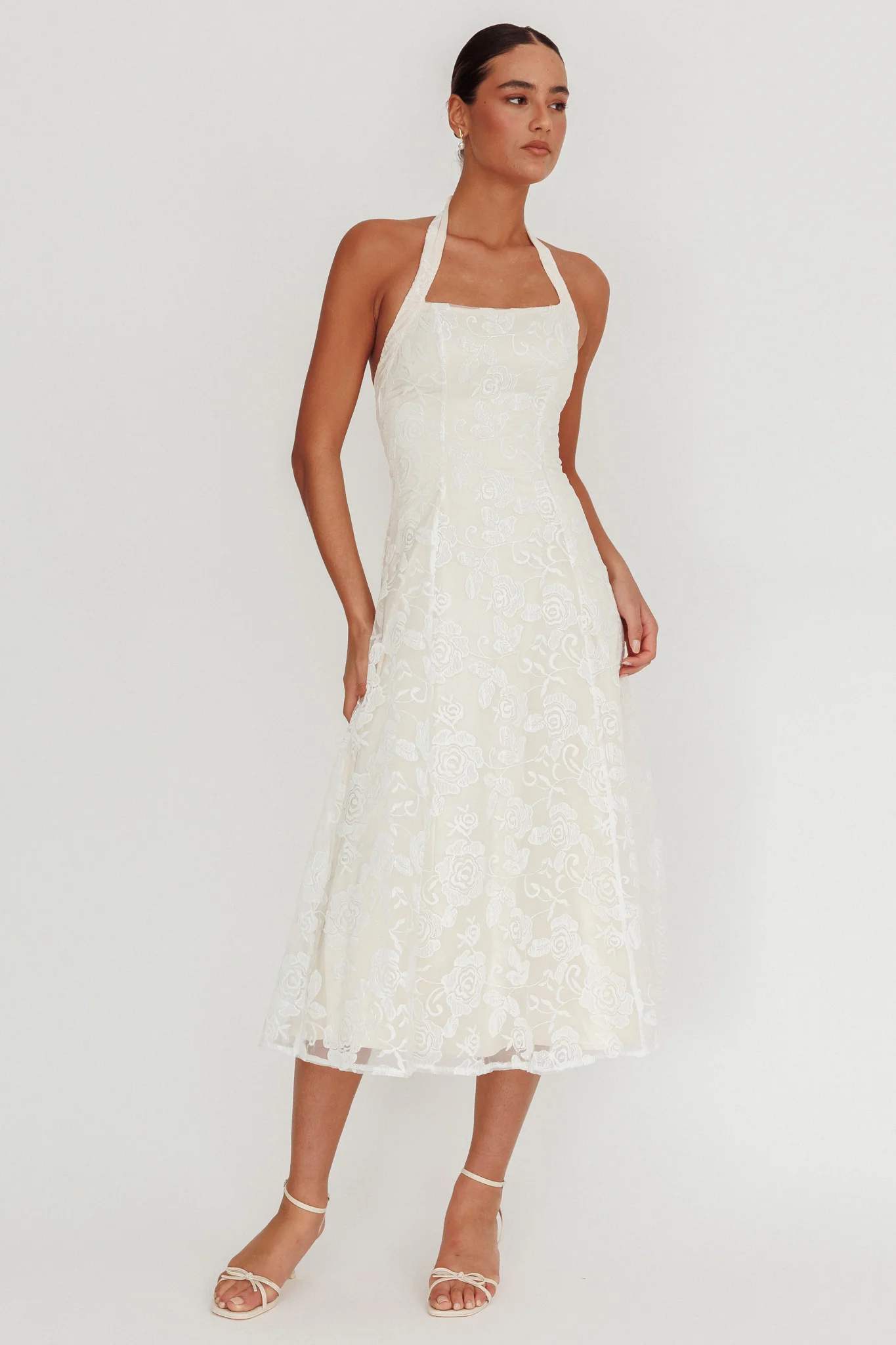 Elliott A-Line Halter Neck Midi Dress White