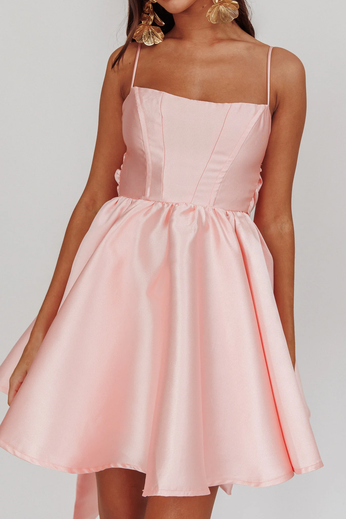 Athens Flared Bow Mini Dress Blush