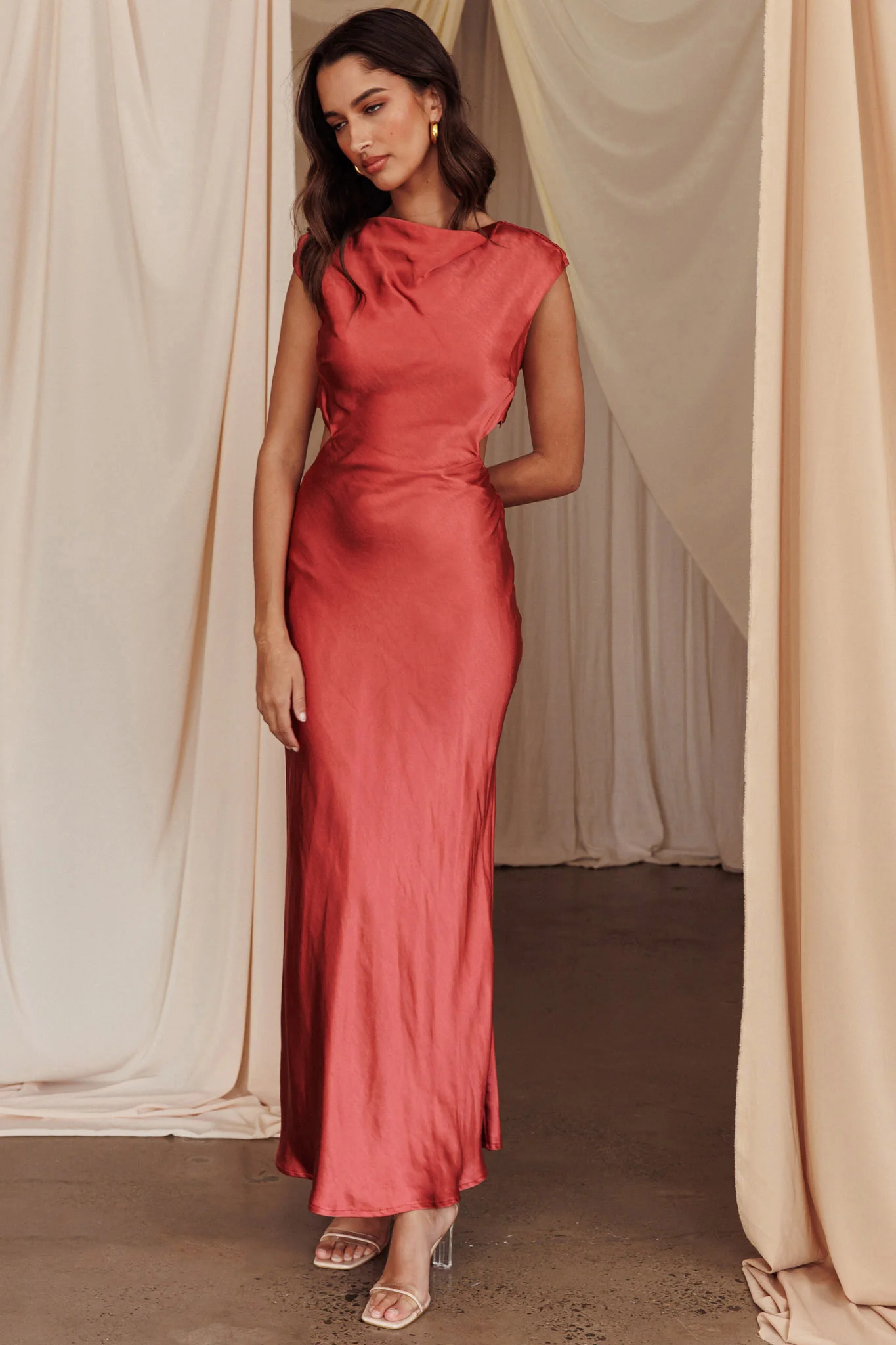 Starlight Sonata Cut-Out Cowl Back Maxi Dress Autumn