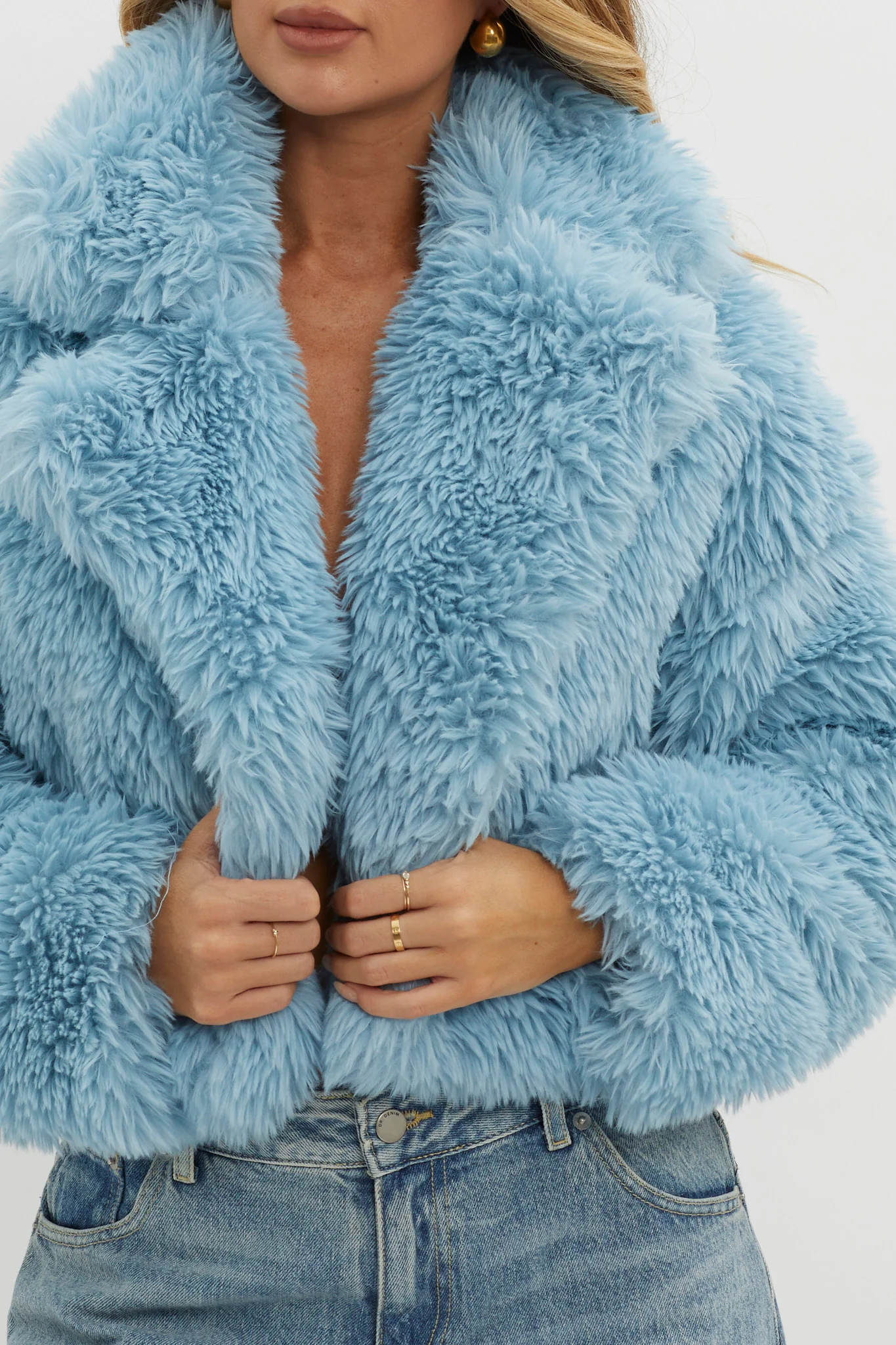 St Moritz Notch Lapel Fur Jacket Blue