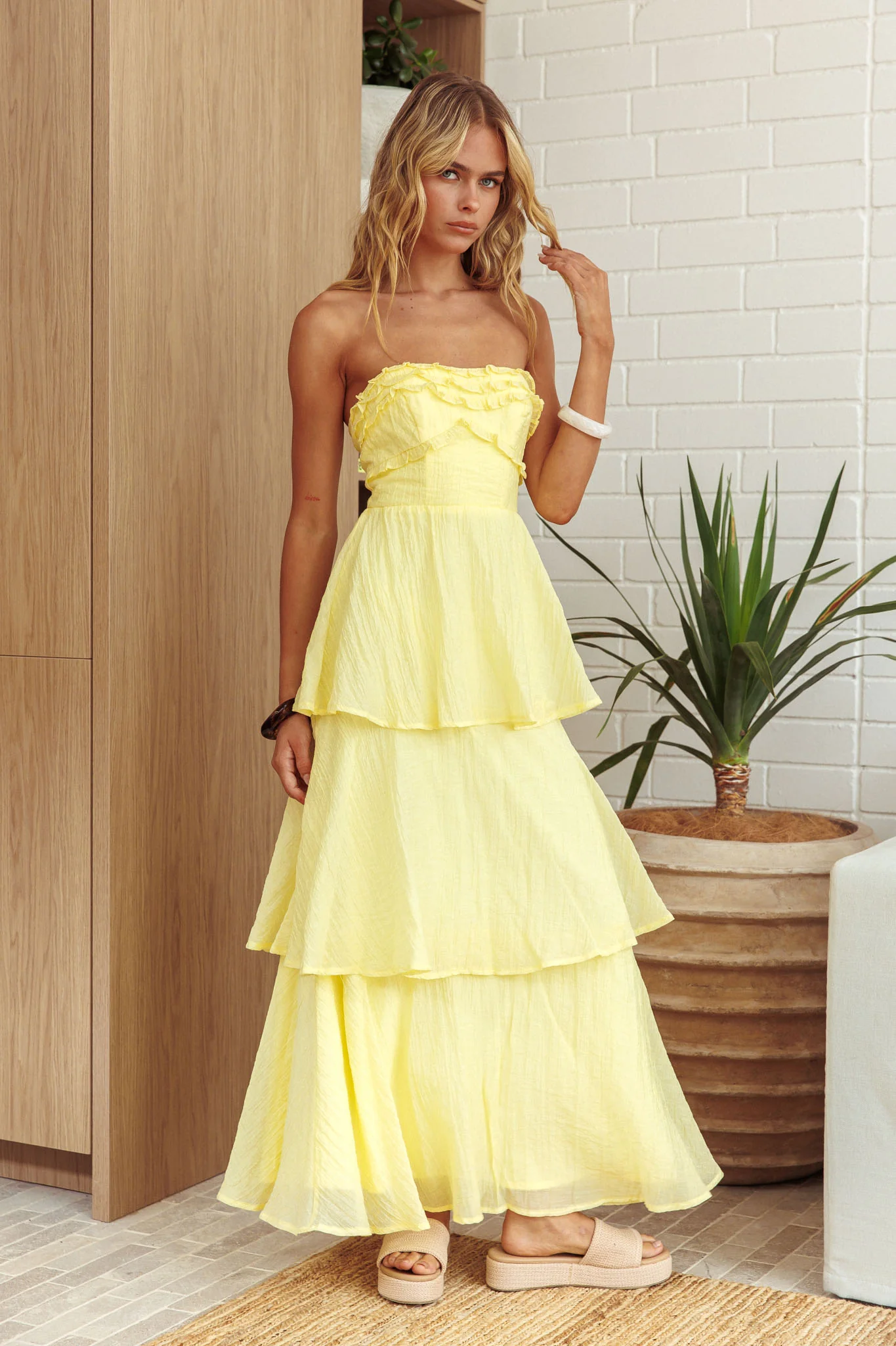 Top It Off Strapless Frill Trim Maxi Dress Butter