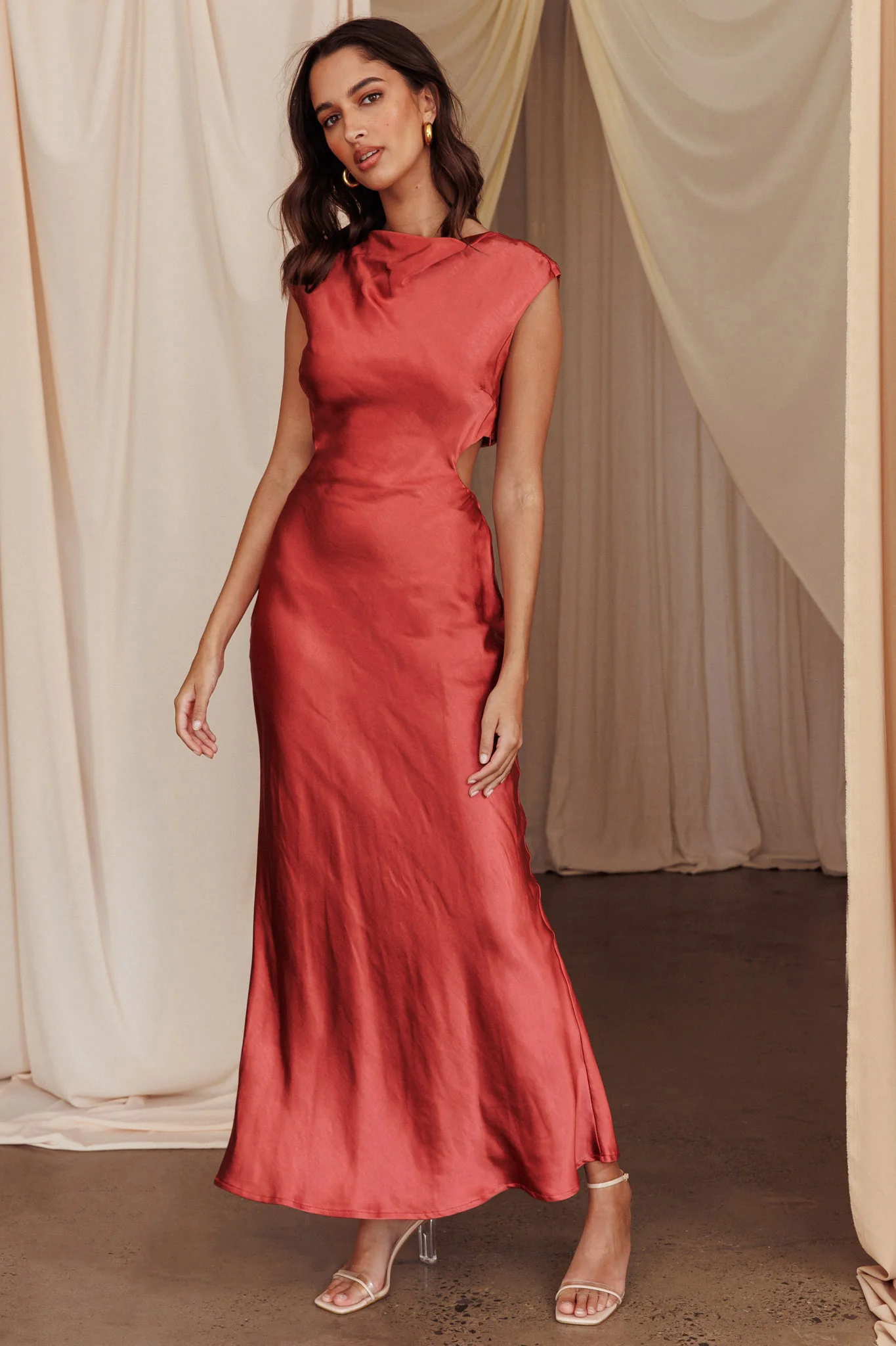 Starlight Sonata Cut-Out Cowl Back Maxi Dress Autumn