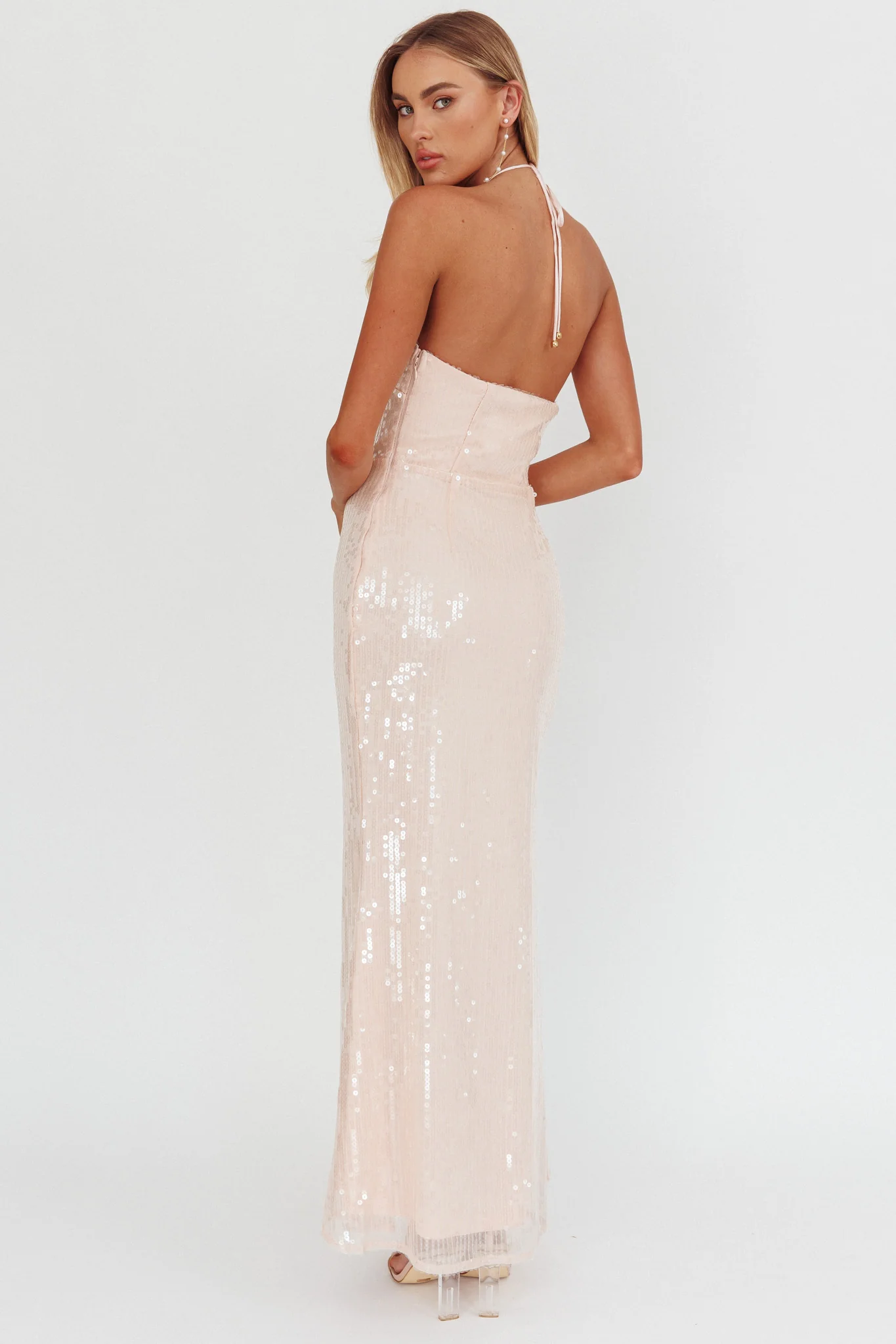 High Roller Flower Decoration Halter Dress Sequin Pink