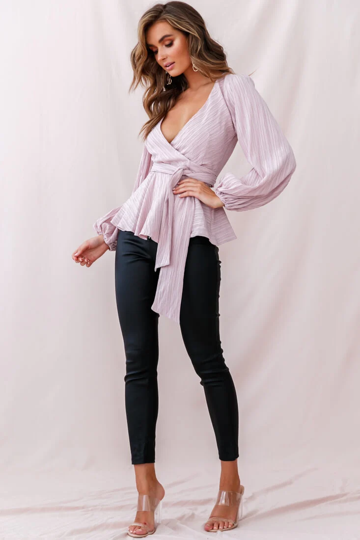 Macy Fit & Flare Wrap Top Mauve