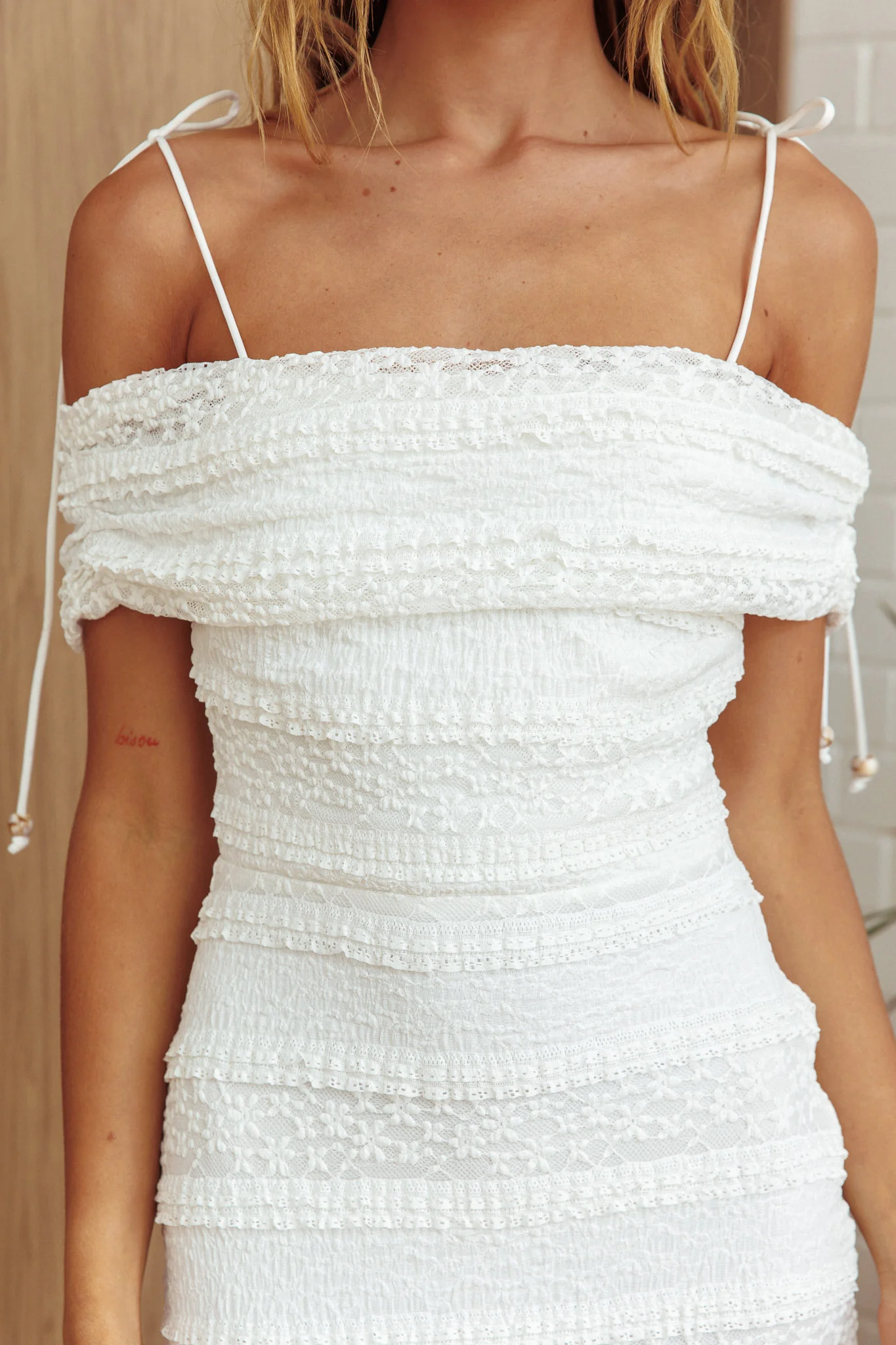 High Tides Off-Shoulder Maxi Dress Textured White