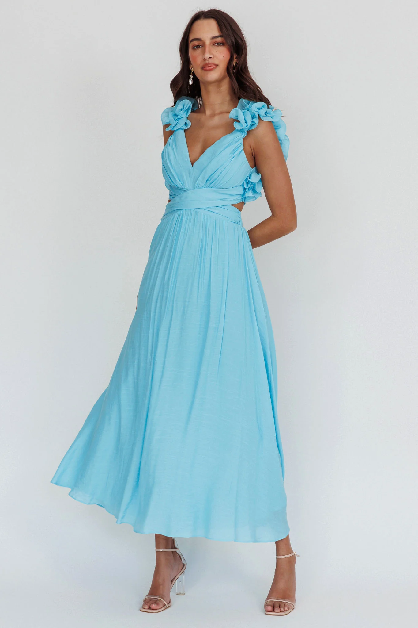 Madara Laced Back Ruffle Dress Blue