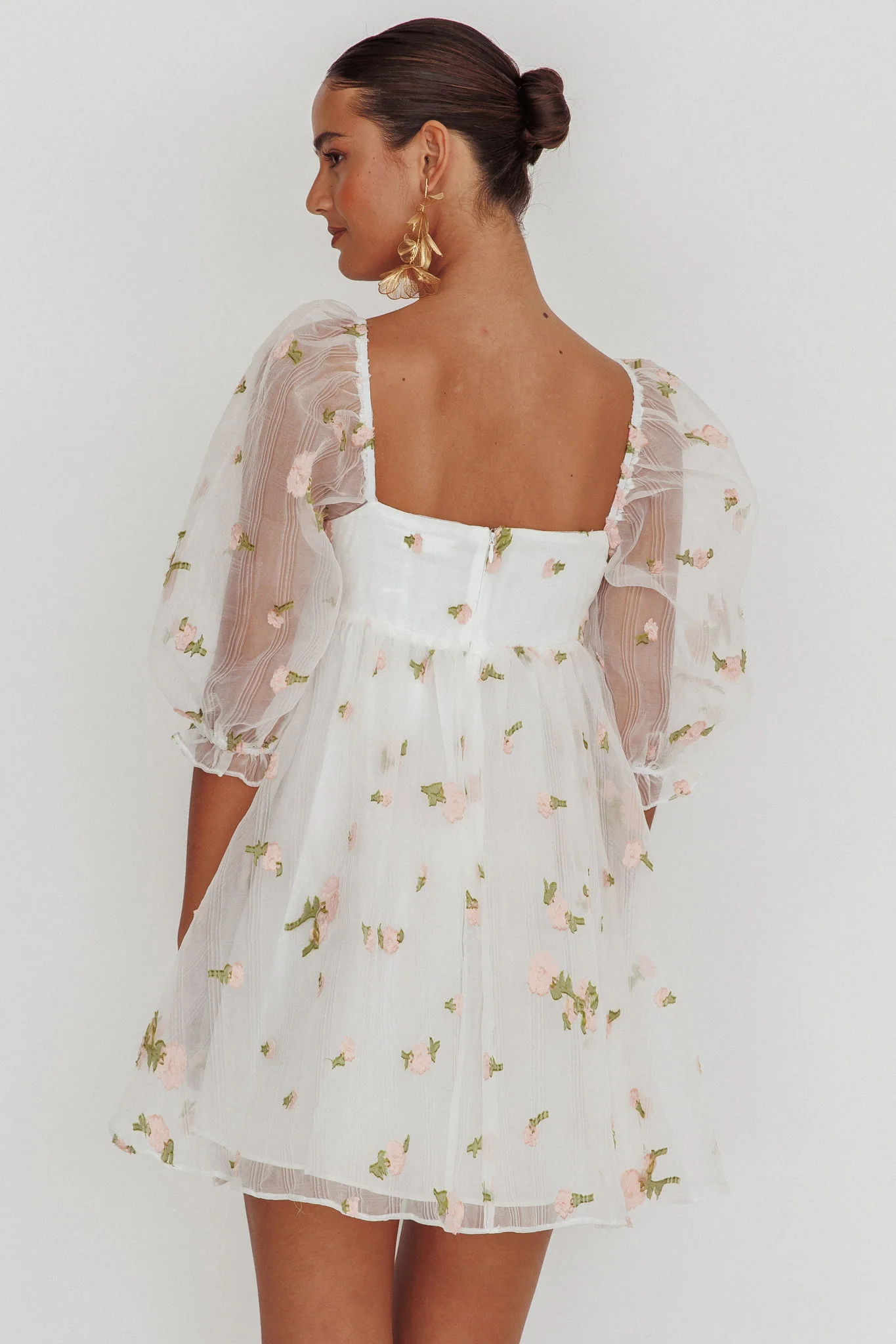 Helen Floral Organza Mini Dress White Pink