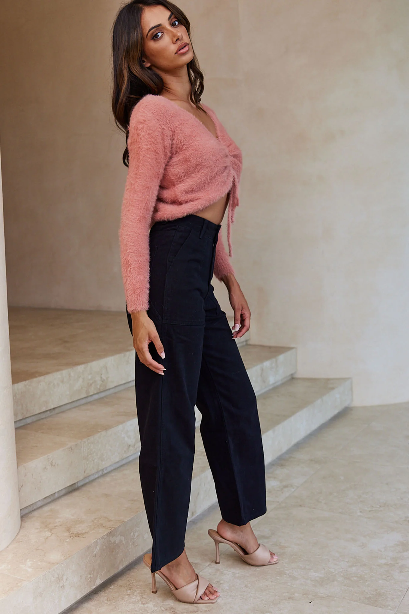 Elsa Long Sleeve Ruched Bust Sweater Rose