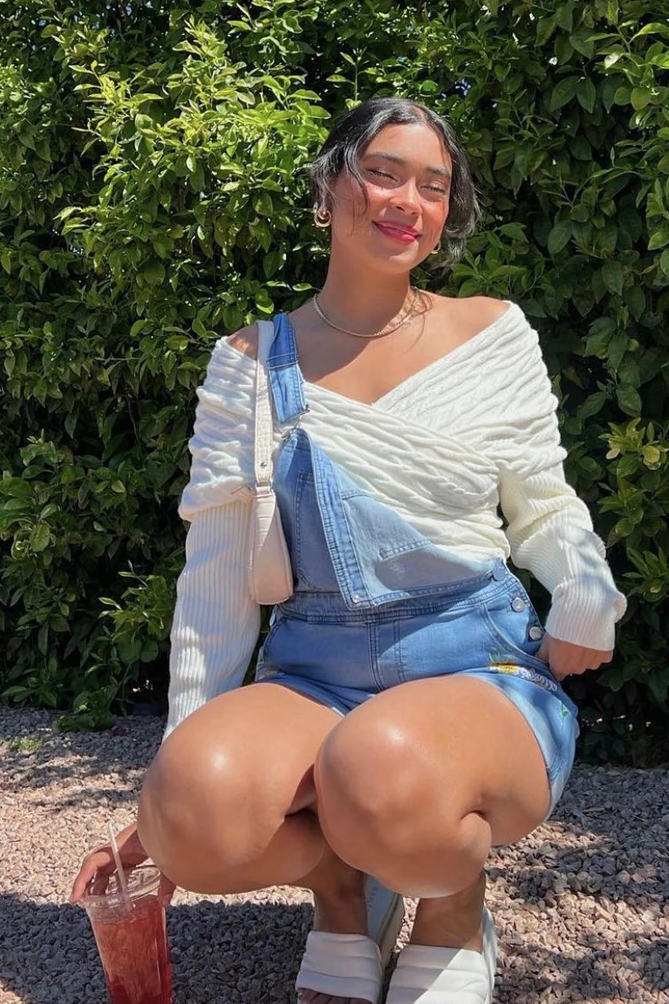 Heartstopper Off-Shoulder Wrap Knit Top Cream