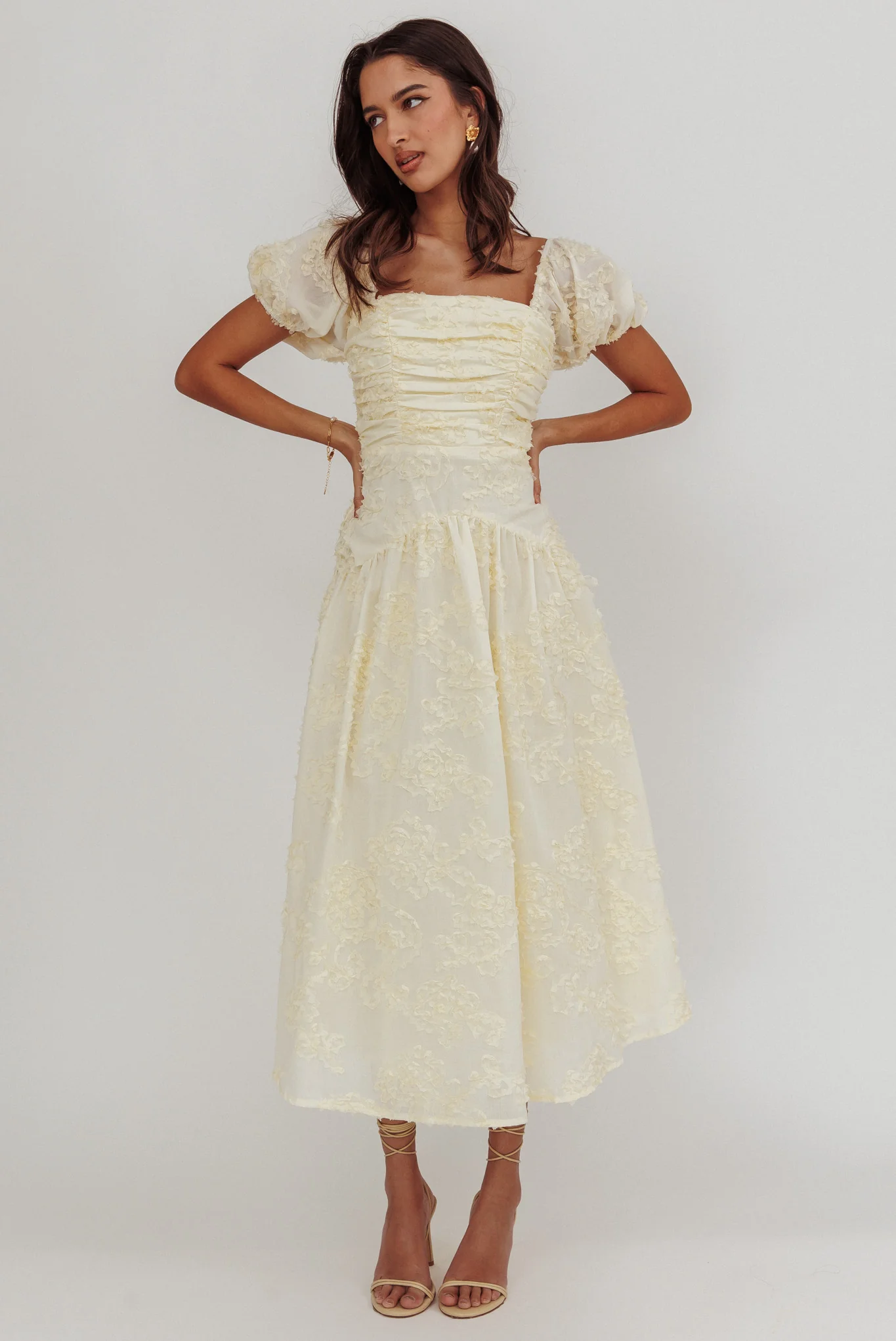 Telma Puff Sleeves Midi Dress Butter