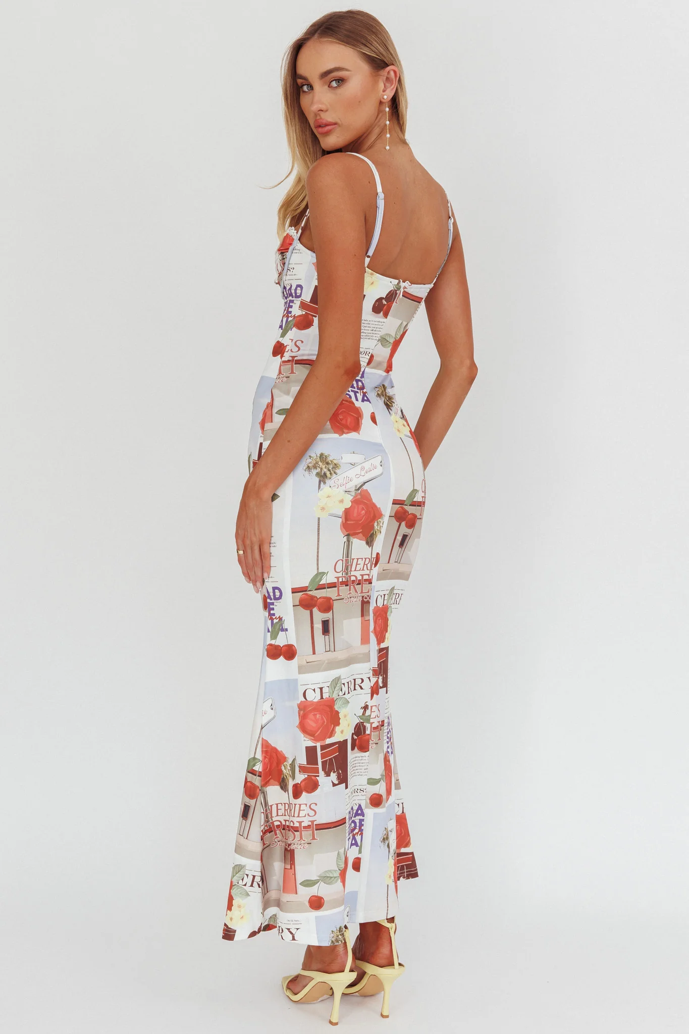 Fortune Bust Tie Maxi Dress Print Cherry