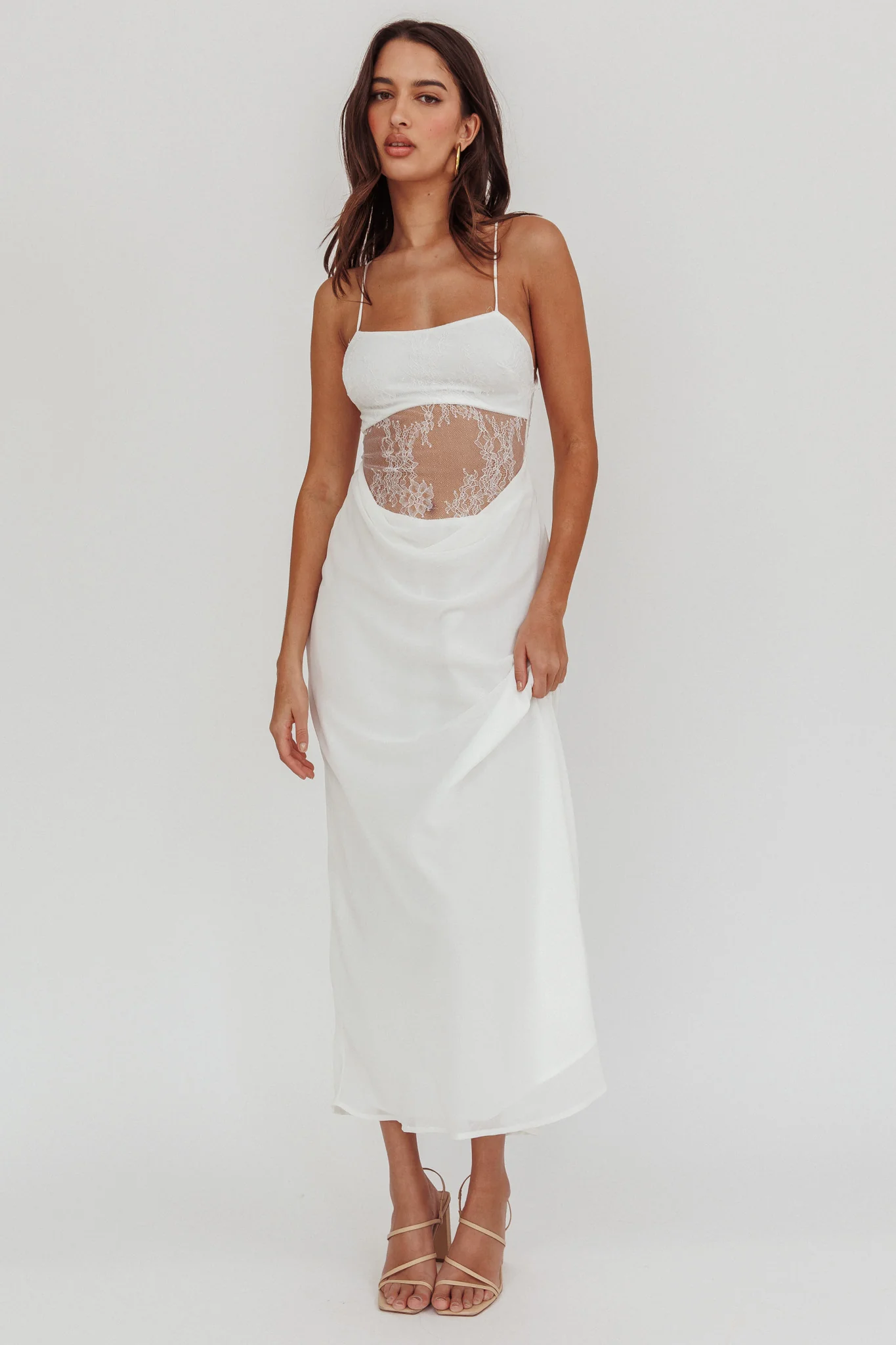 These Days Backless Lace Waist Maxi Dress White