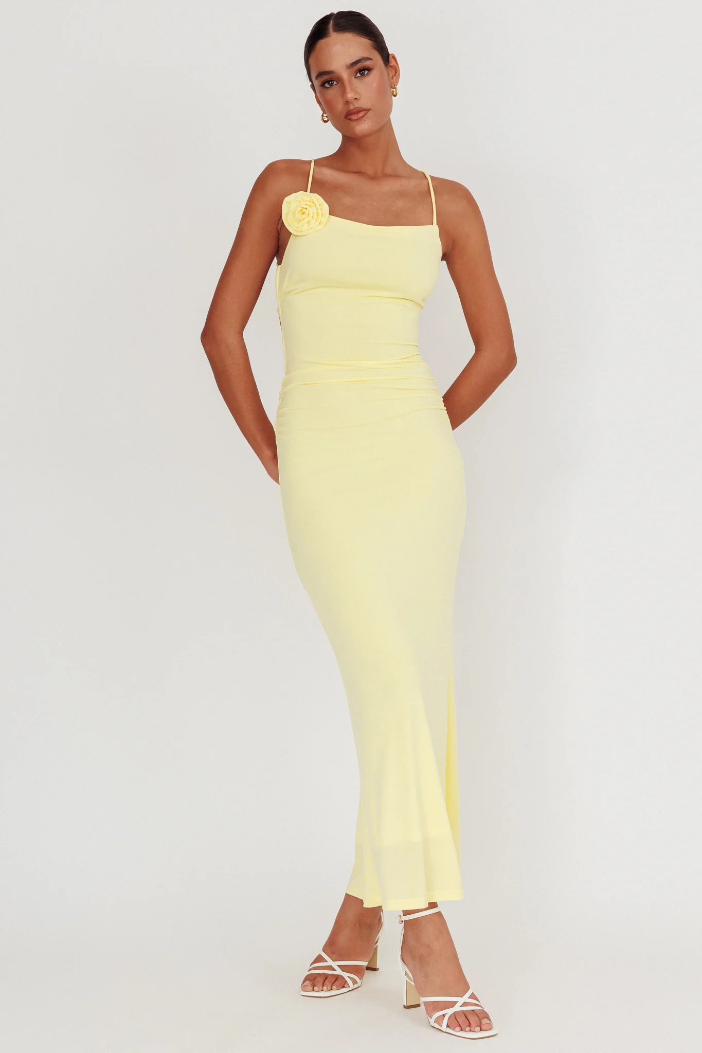 Ignite Rosette Backless Maxi Dress Lemon