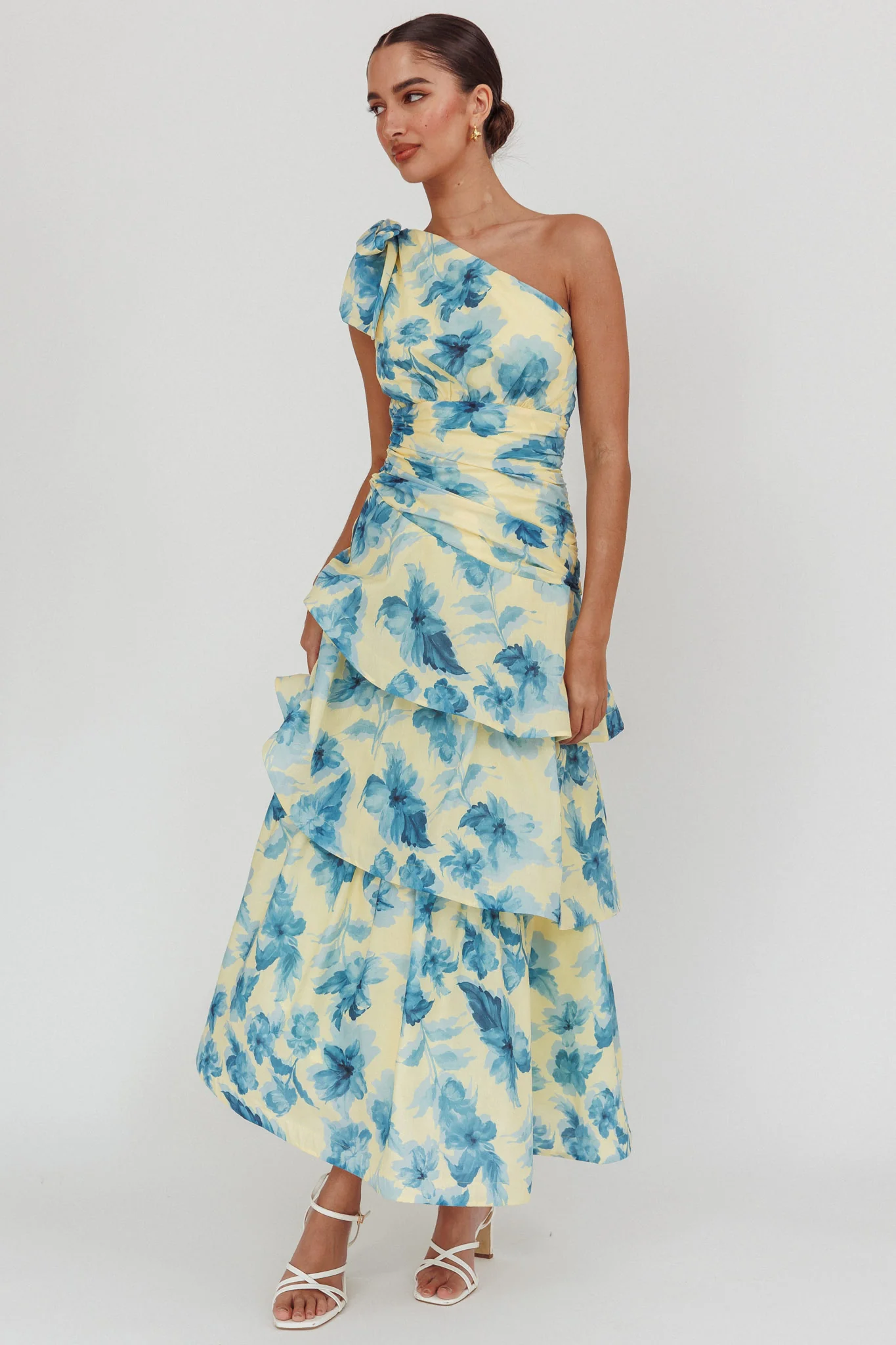 Kenny One Shoulder Tiered Floral Maxi Dress Yellow