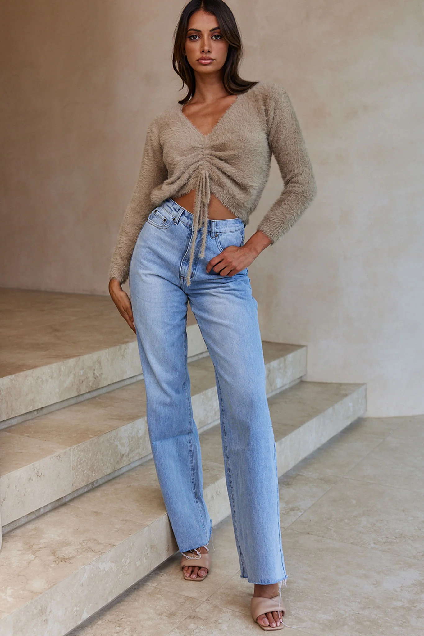 Elsa Long Sleeve Ruched Bust Sweater Sage