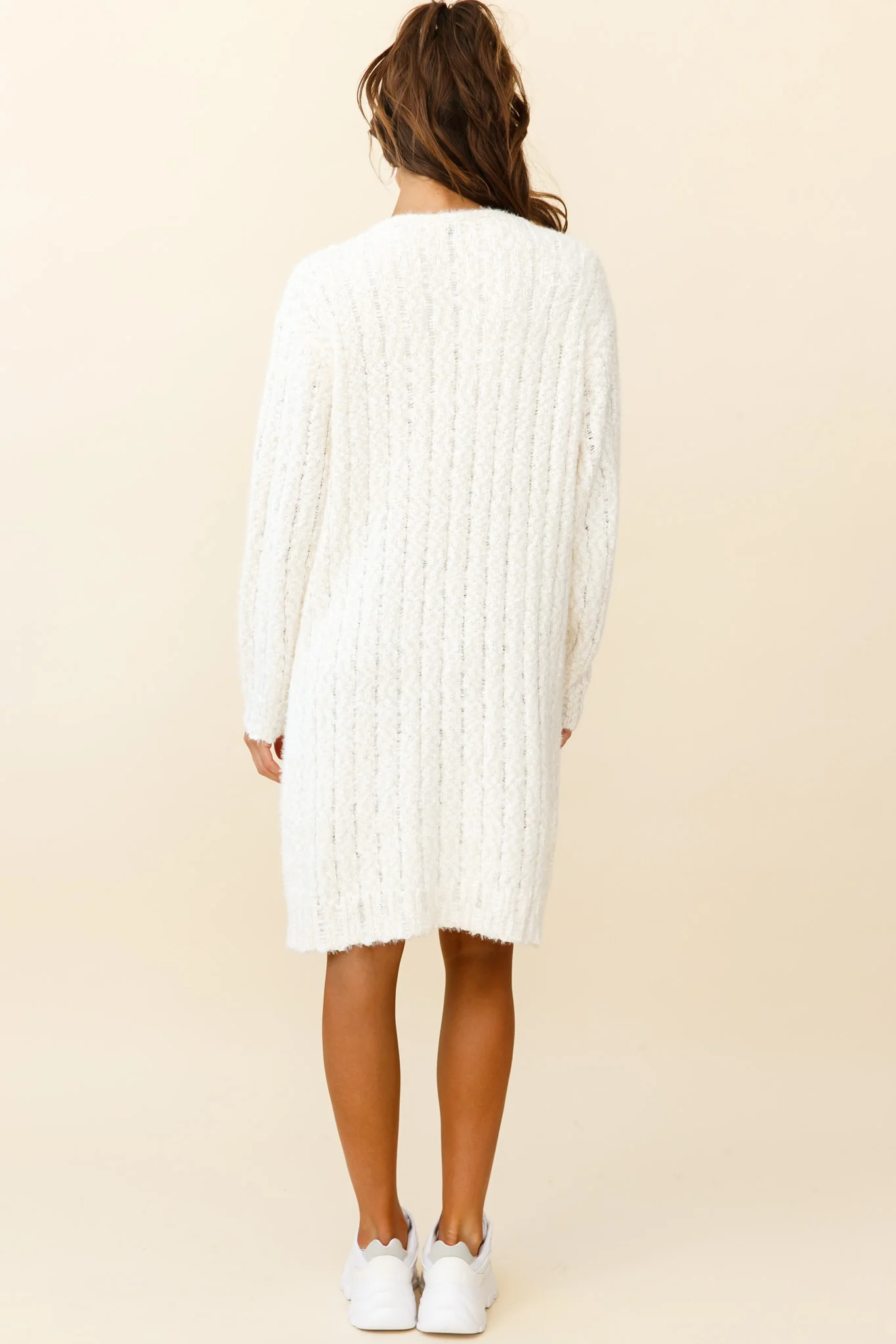 Fredricka Long-Line Knit Cardigan White