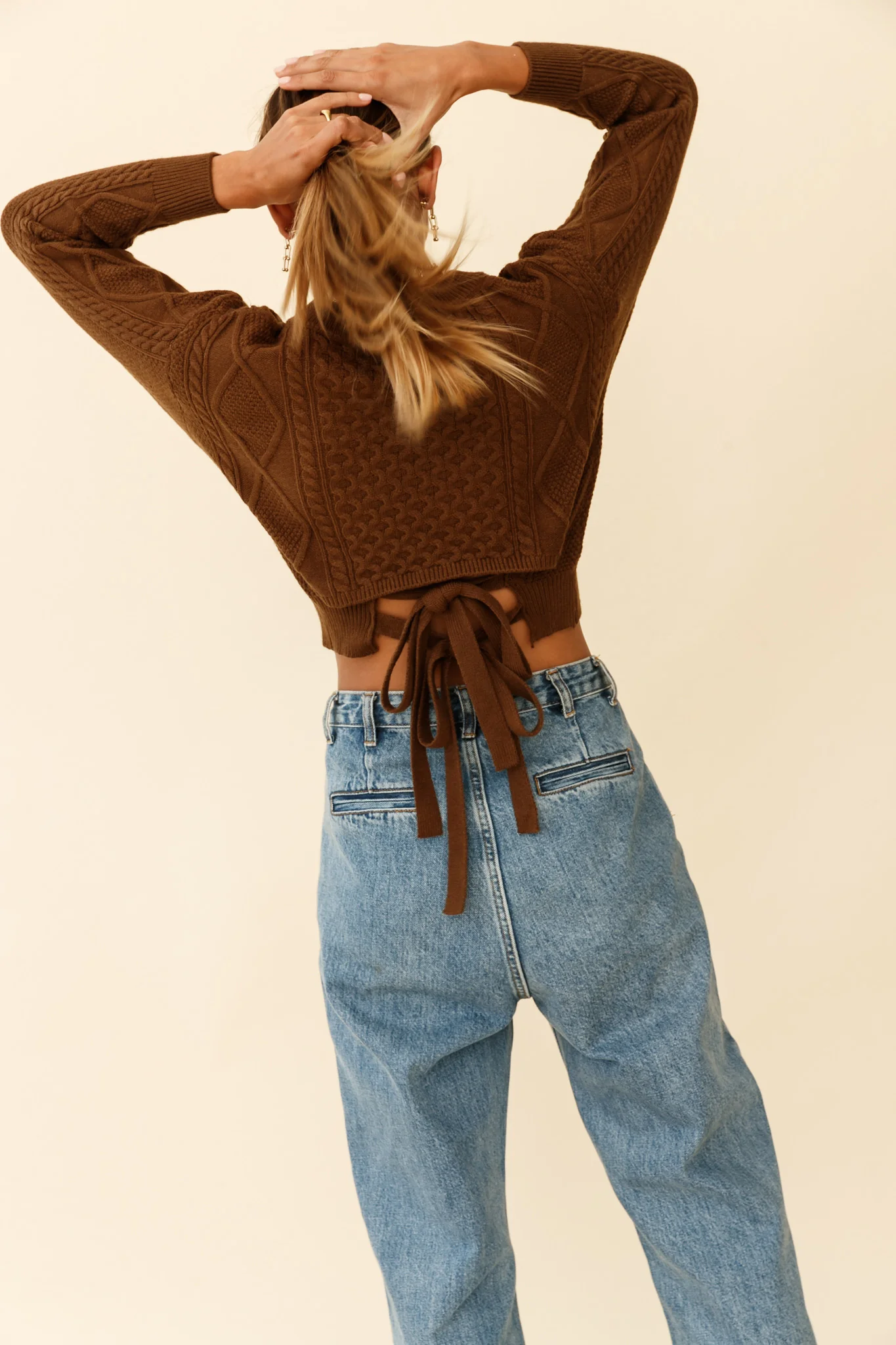 Dulce de Leche Long Sleeve Tie-Back Knit Sweater Olive