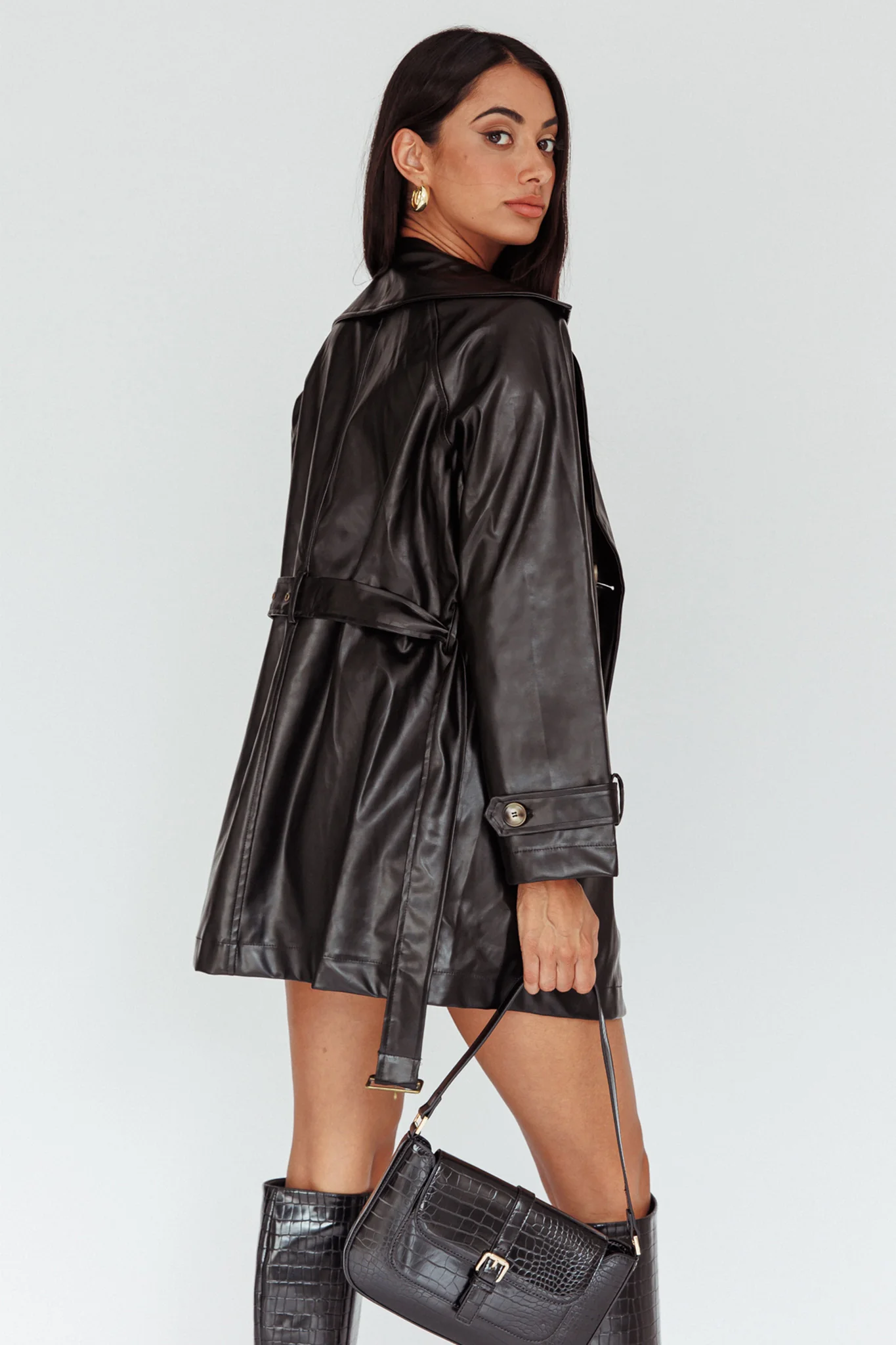 Noa Faux Leather Belted Jacket Black