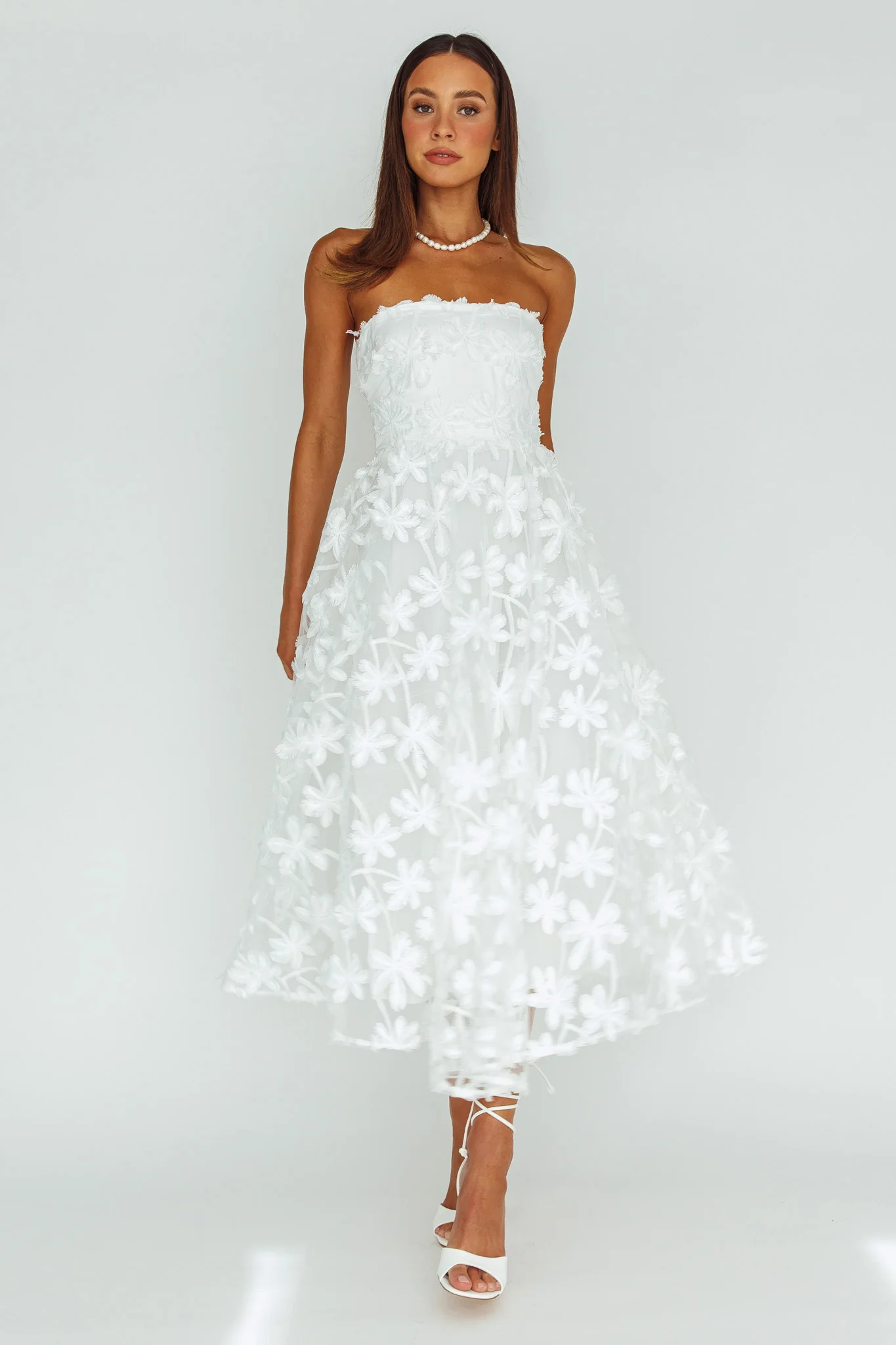 Dori Floral Embellished Midi Dress White