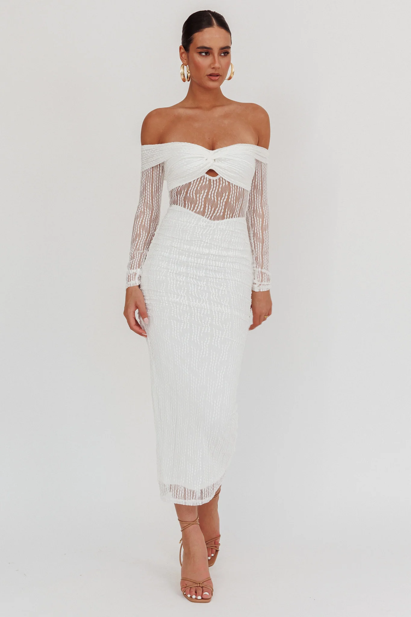 Oliana Off-Shoulder Mesh Maxi Dress White