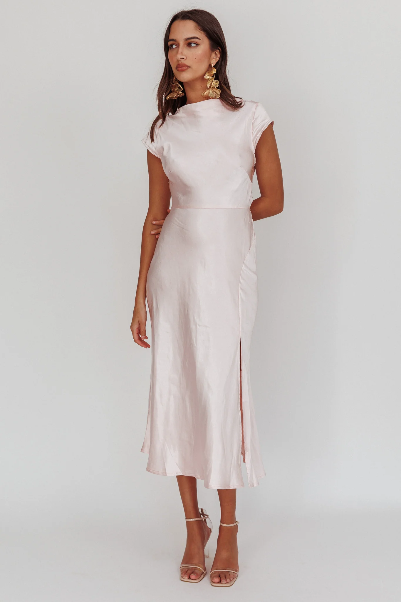 Lucinda Twist Back Midi Dress Blush