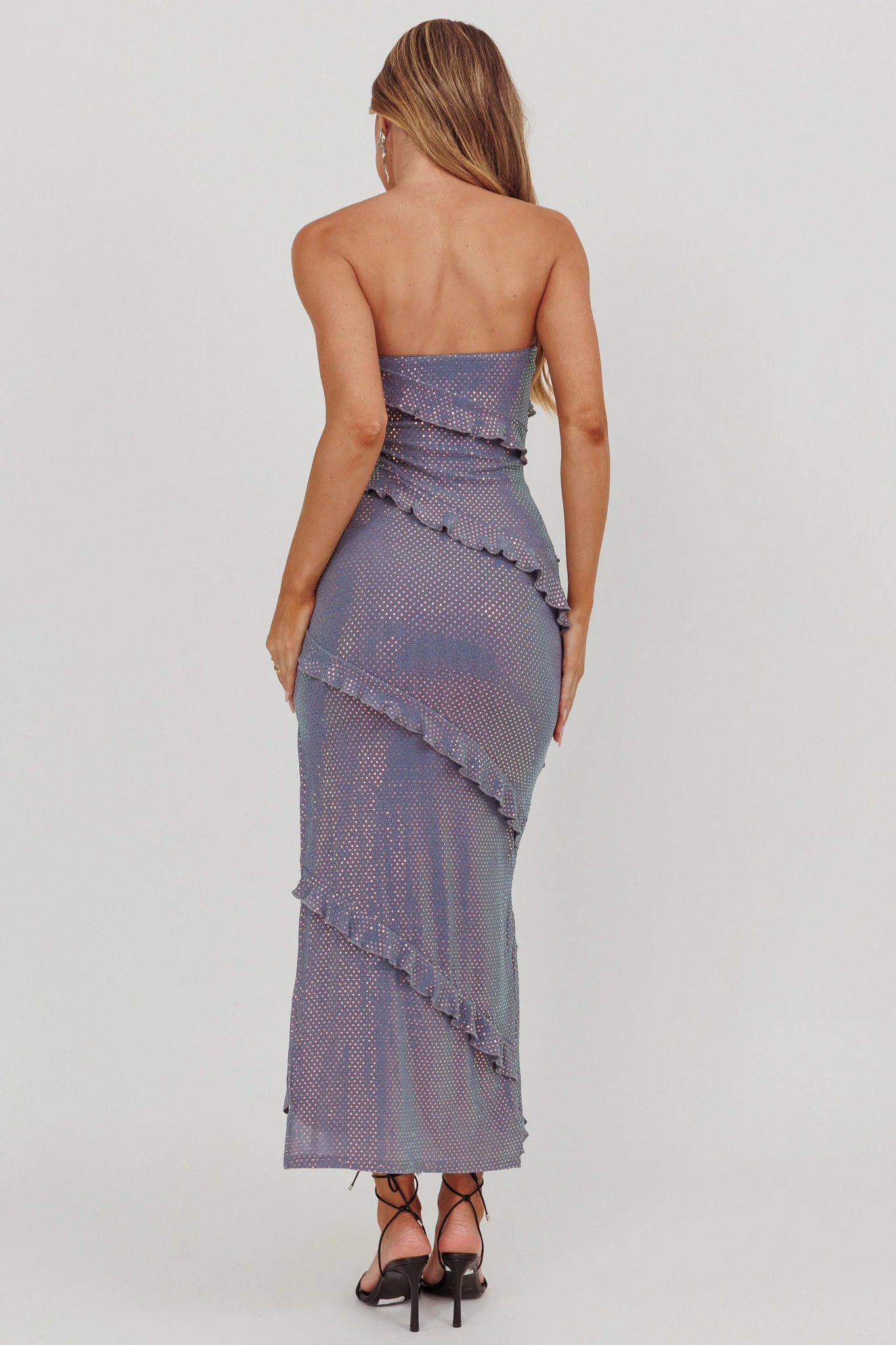 Metrics Strapless Frill Maxi Dress Blue