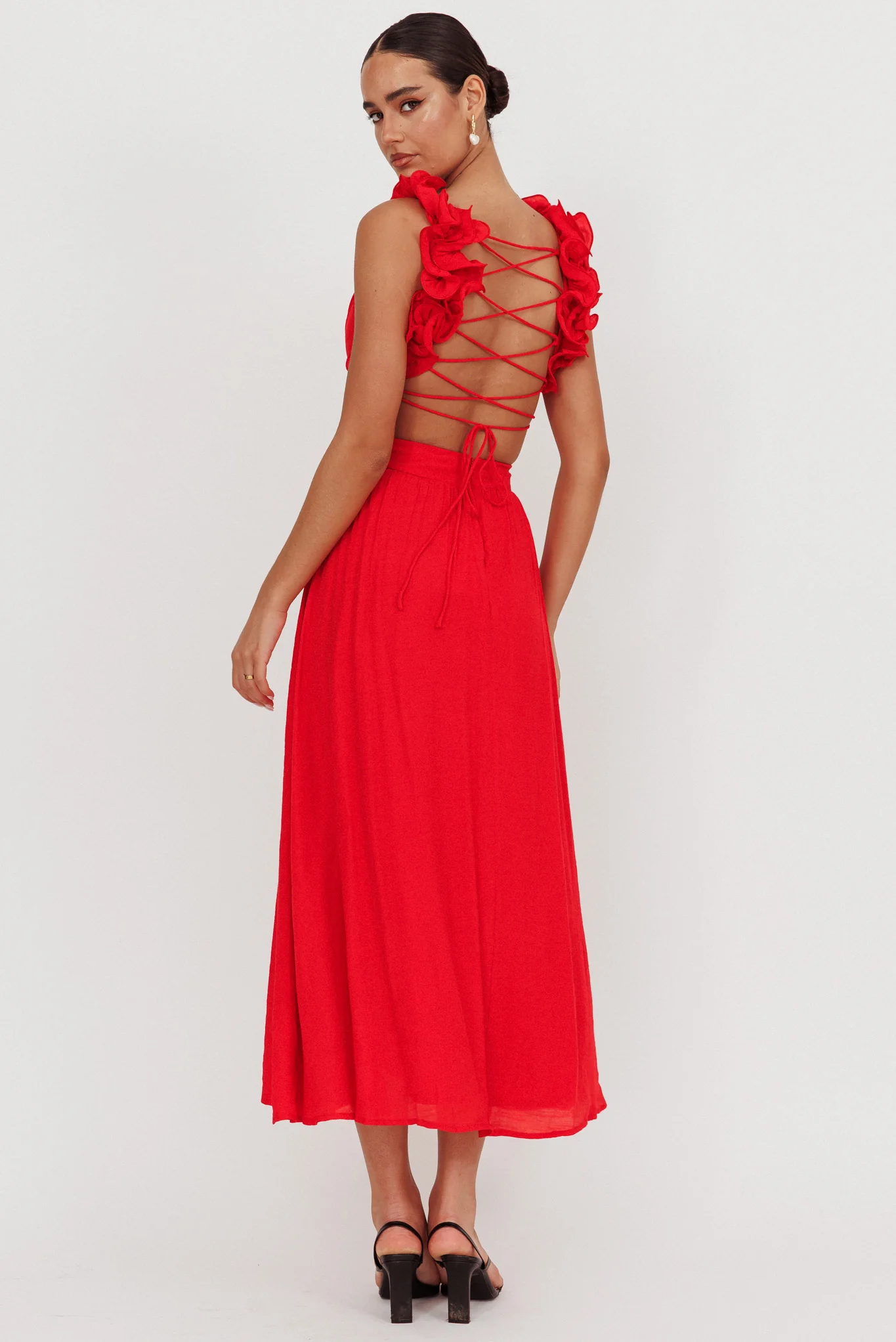 Madara Laced Back Ruffle Dress Red