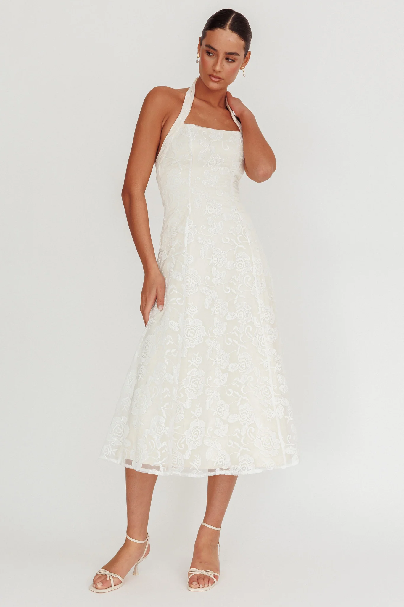 Elliott A-Line Halter Neck Midi Dress White