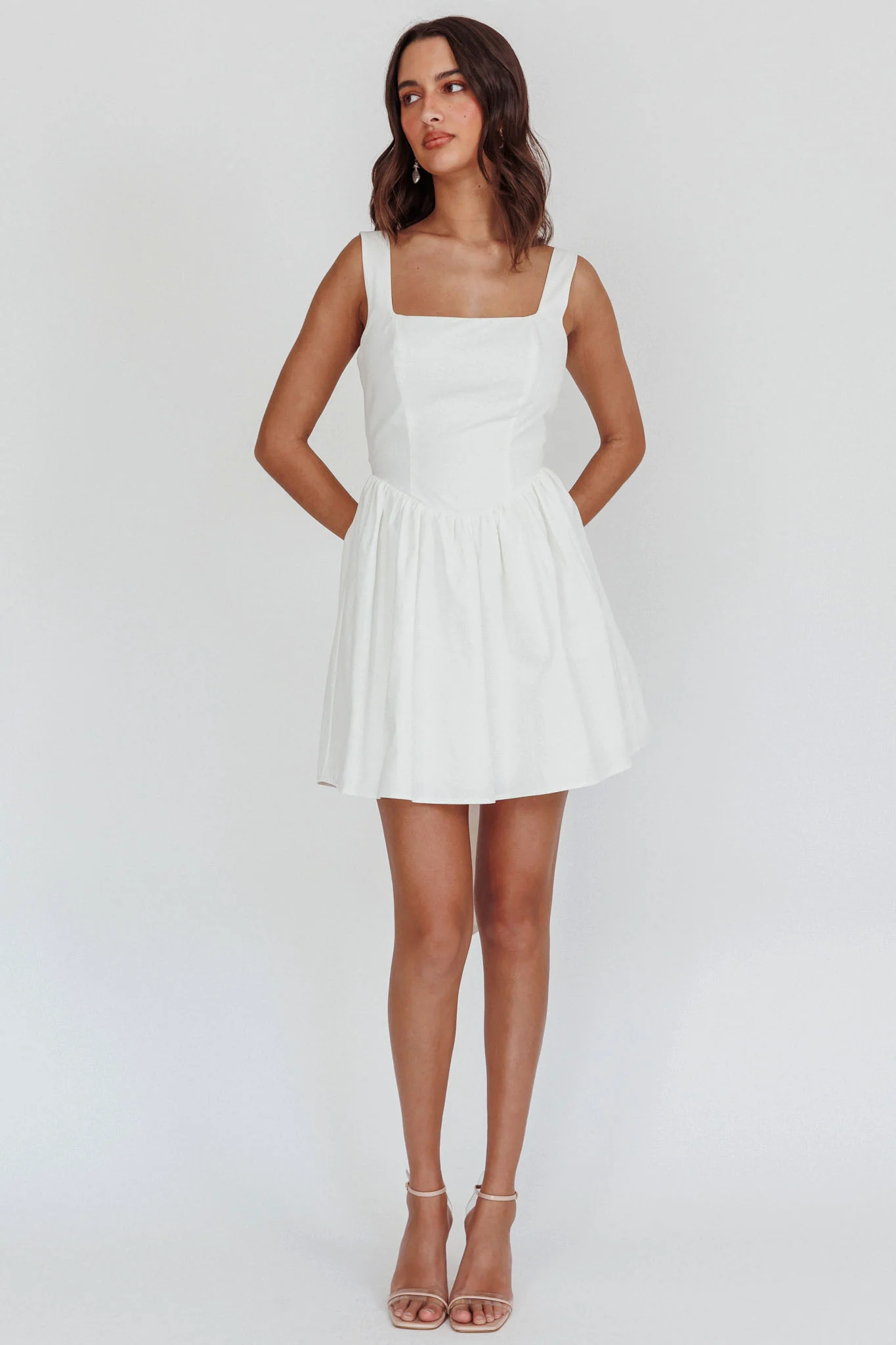 Irenic Bow Flare Mini Dress White