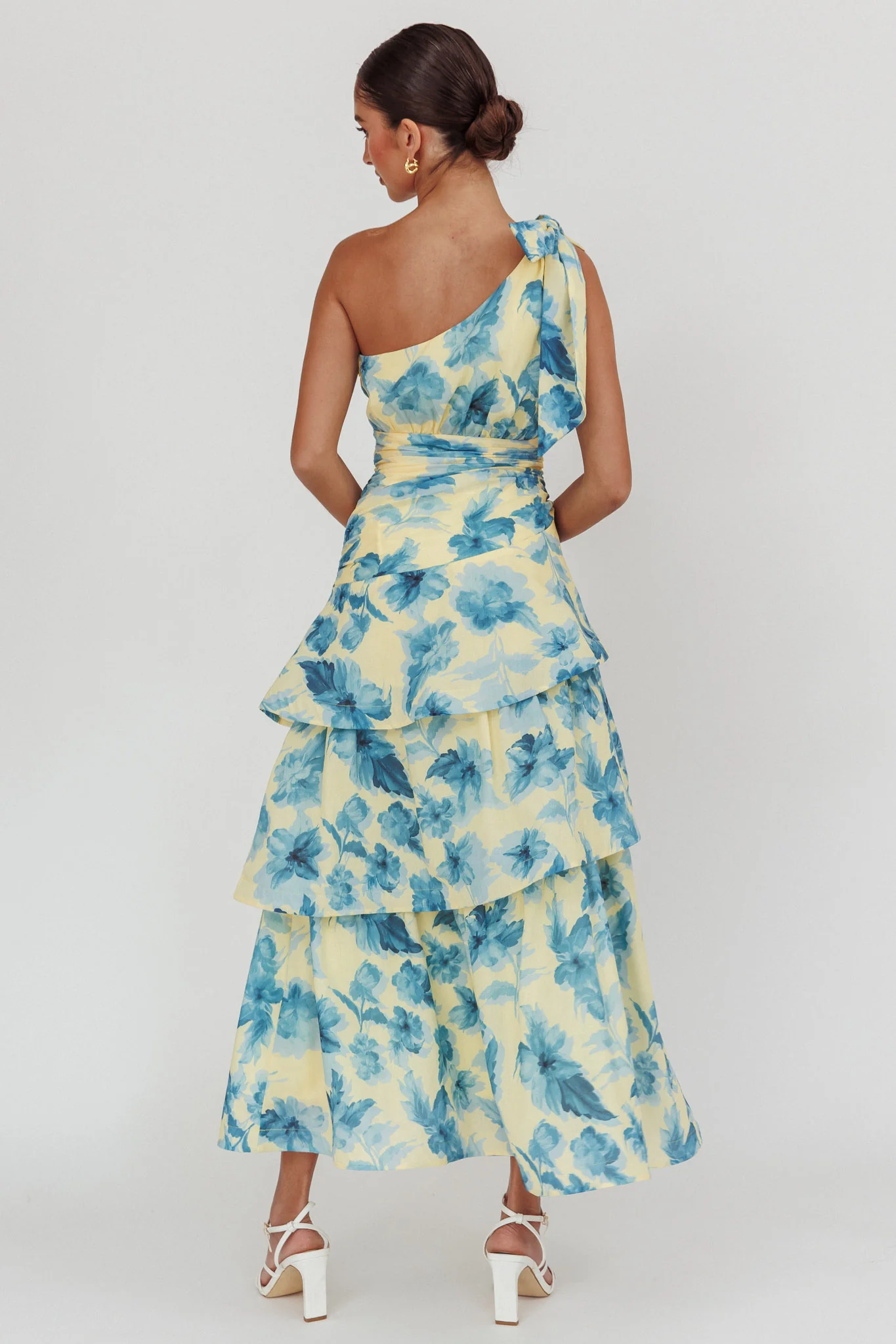 Kenny One Shoulder Tiered Floral Maxi Dress Yellow