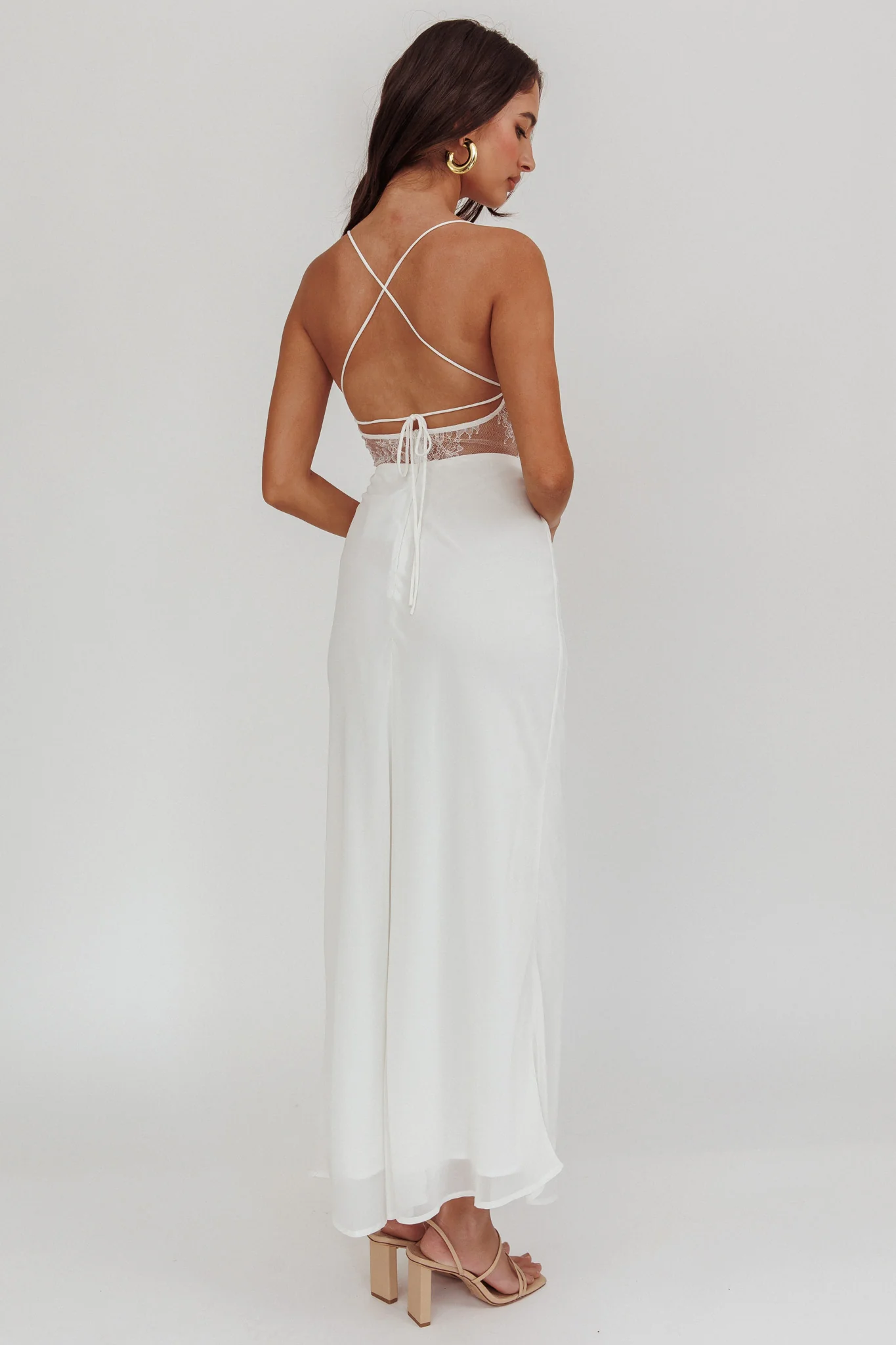 These Days Backless Lace Waist Maxi Dress White