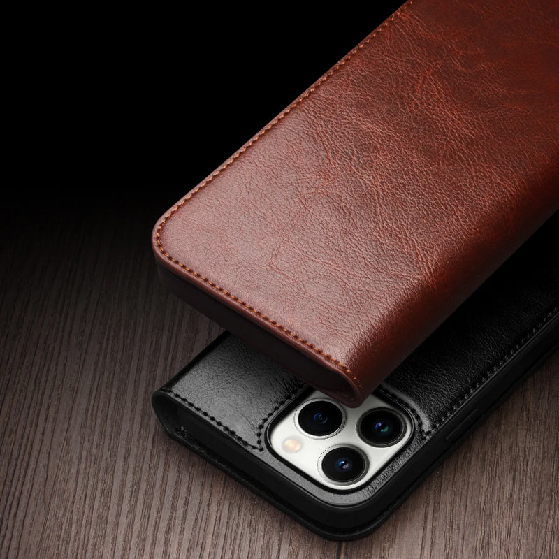 Genuine Leather Flip iPhone Case
