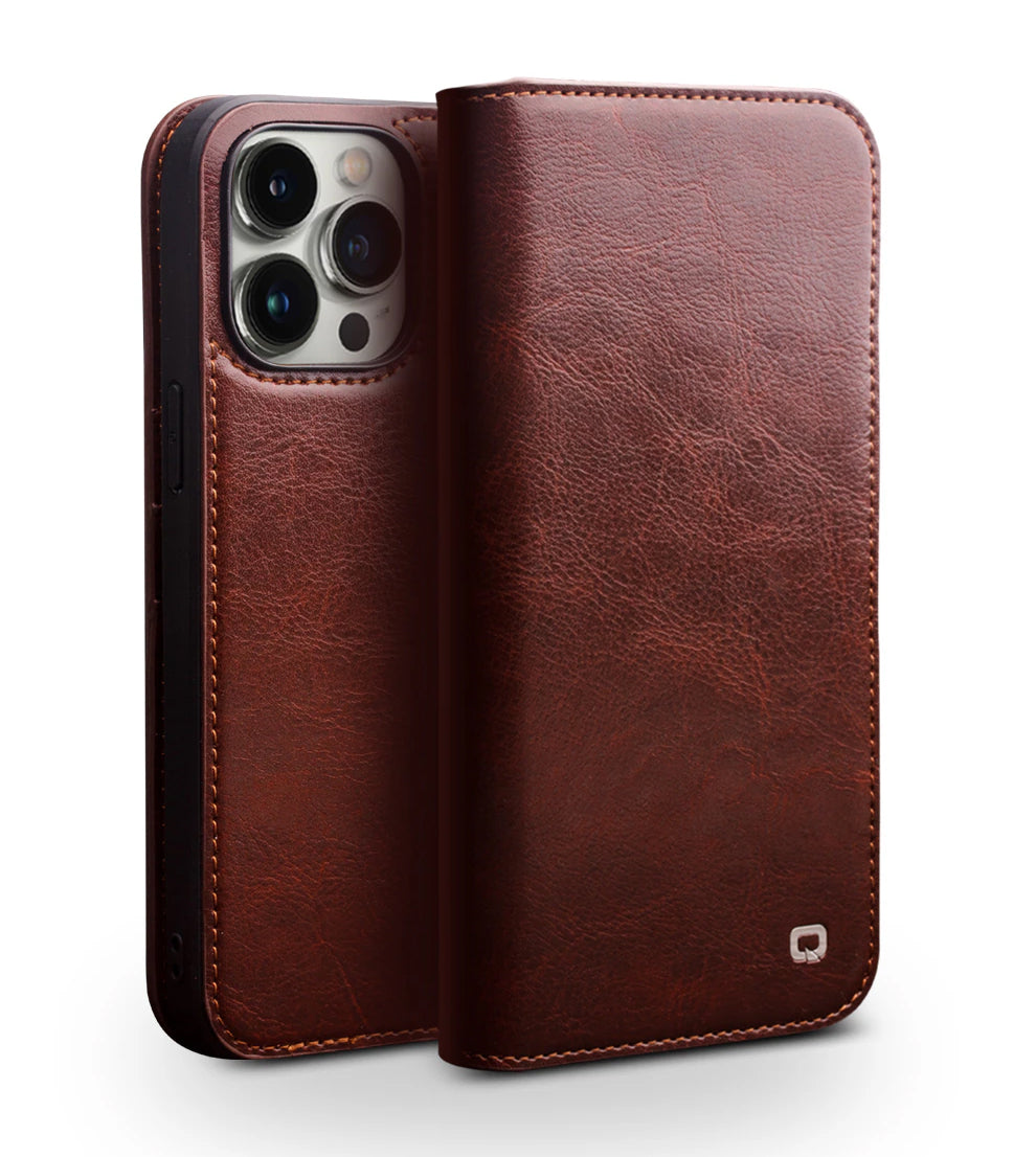 Genuine Leather Flip iPhone Case