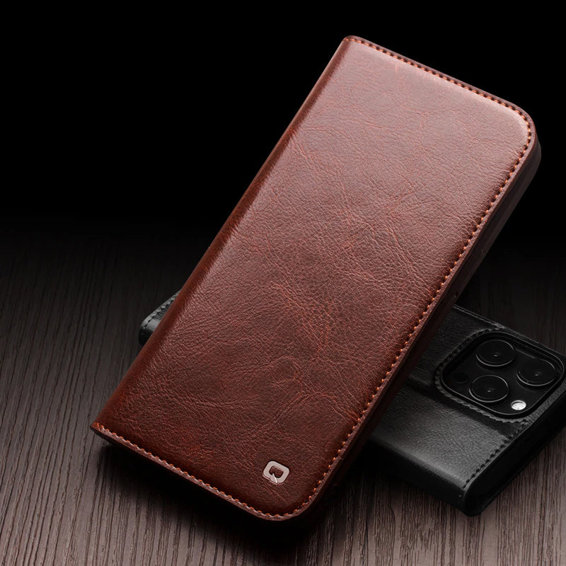 Genuine Leather Flip iPhone Case
