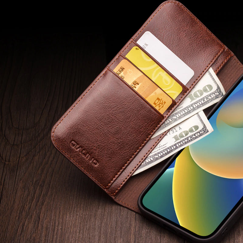 Genuine Leather Flip iPhone Case