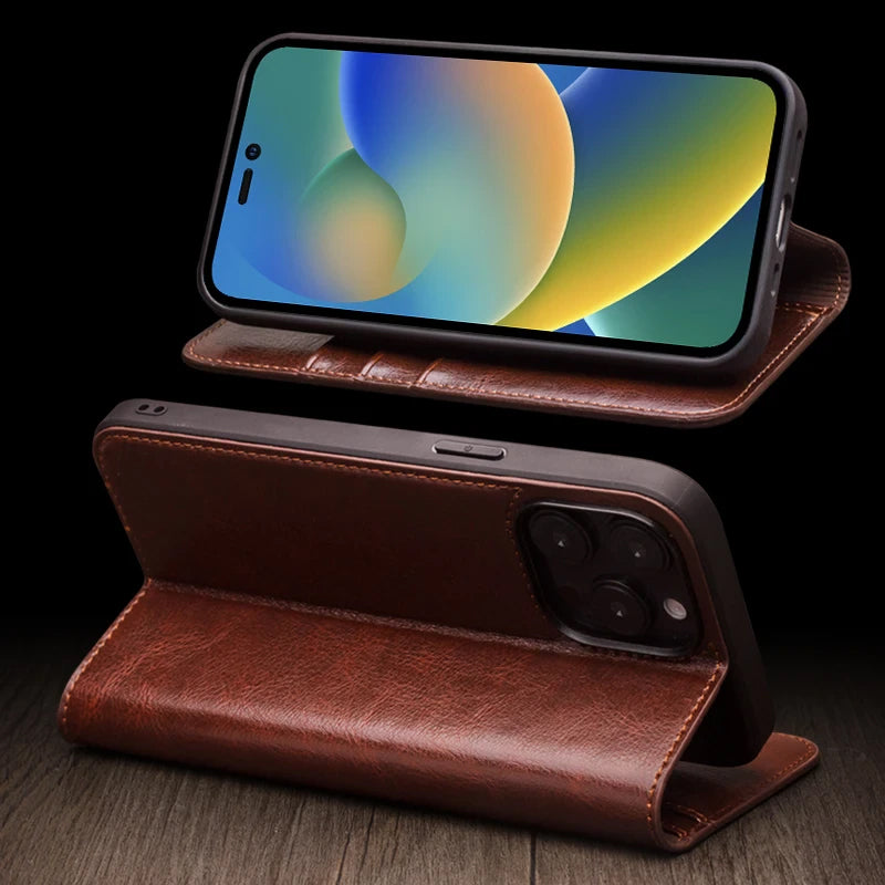 Genuine Leather Flip iPhone Case
