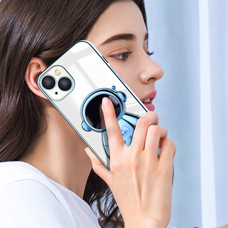 Astronaut Kickstand Transparent iPhone Case With Camera Protector
