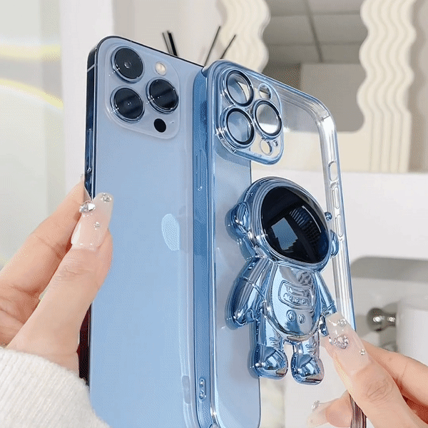 Astronaut Kickstand Transparent iPhone Case With Camera Protector