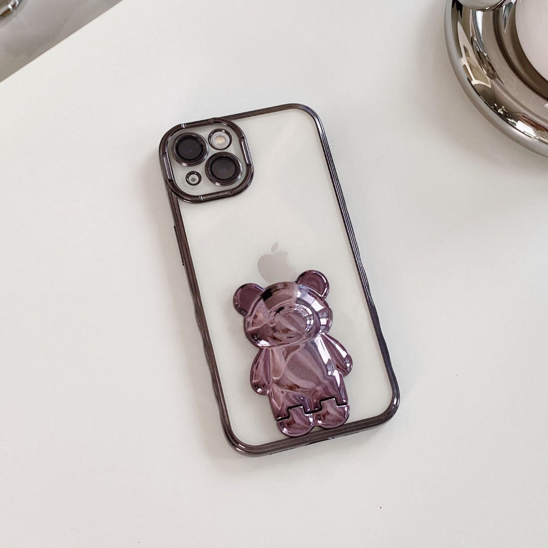 Cute Bear Kickstand iPhone Case With Camera Protector