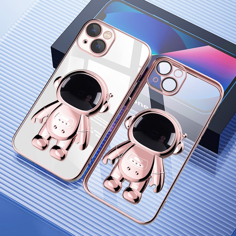 Astronaut Kickstand Transparent iPhone Case With Camera Protector