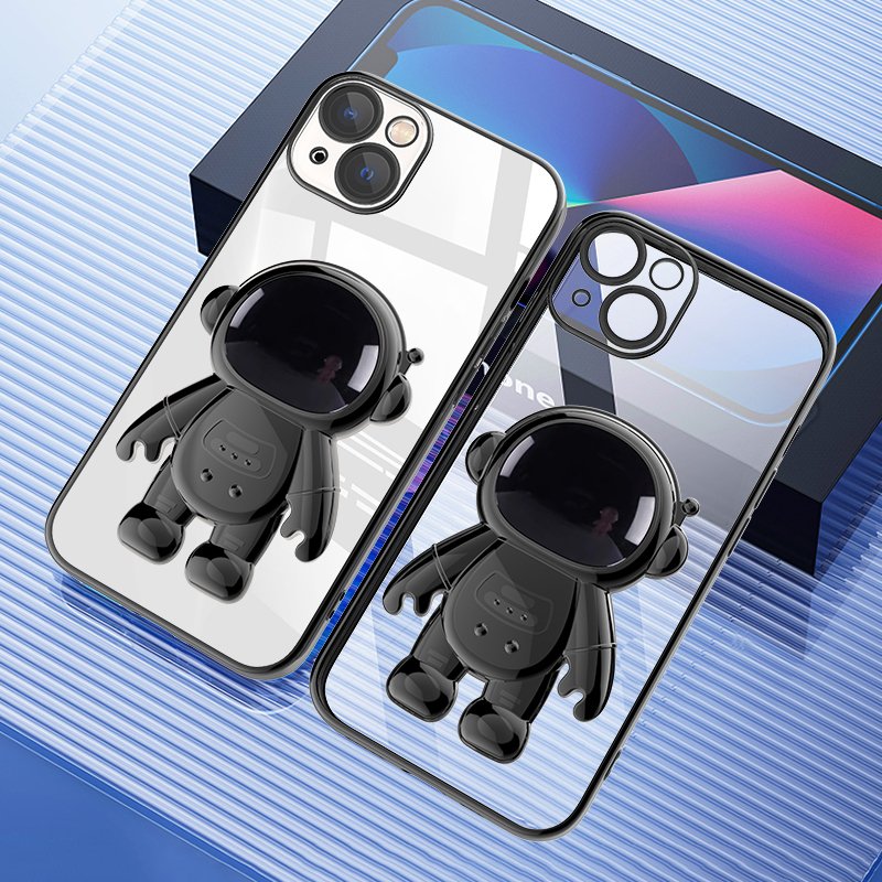 Astronaut Kickstand Transparent iPhone Case With Camera Protector
