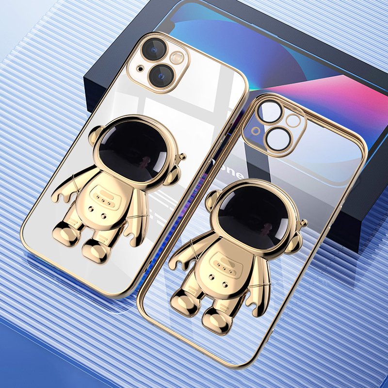 Astronaut Kickstand Transparent iPhone Case With Camera Protector