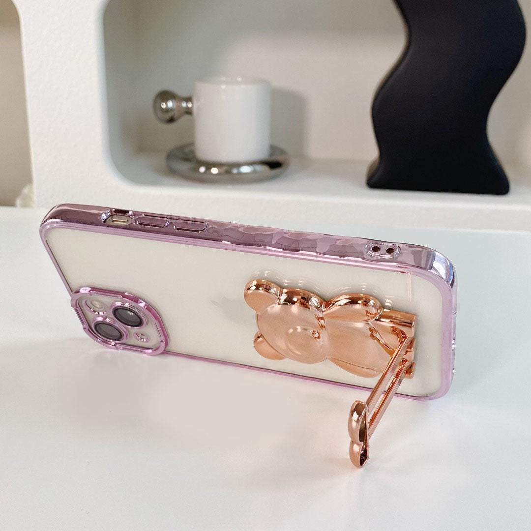 Cute Bear Kickstand iPhone Case With Camera Protector