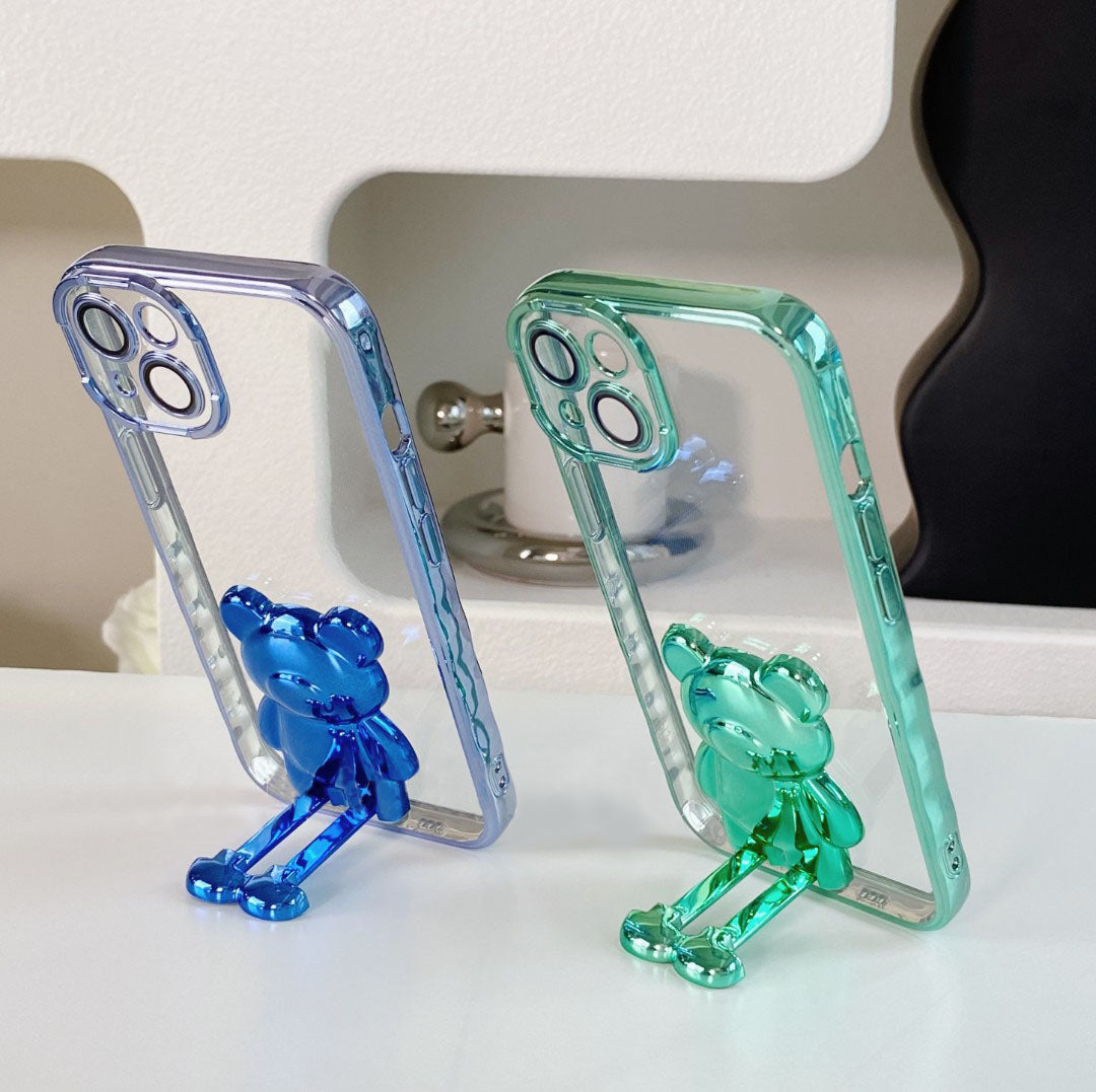 Cute Bear Kickstand iPhone Case With Camera Protector