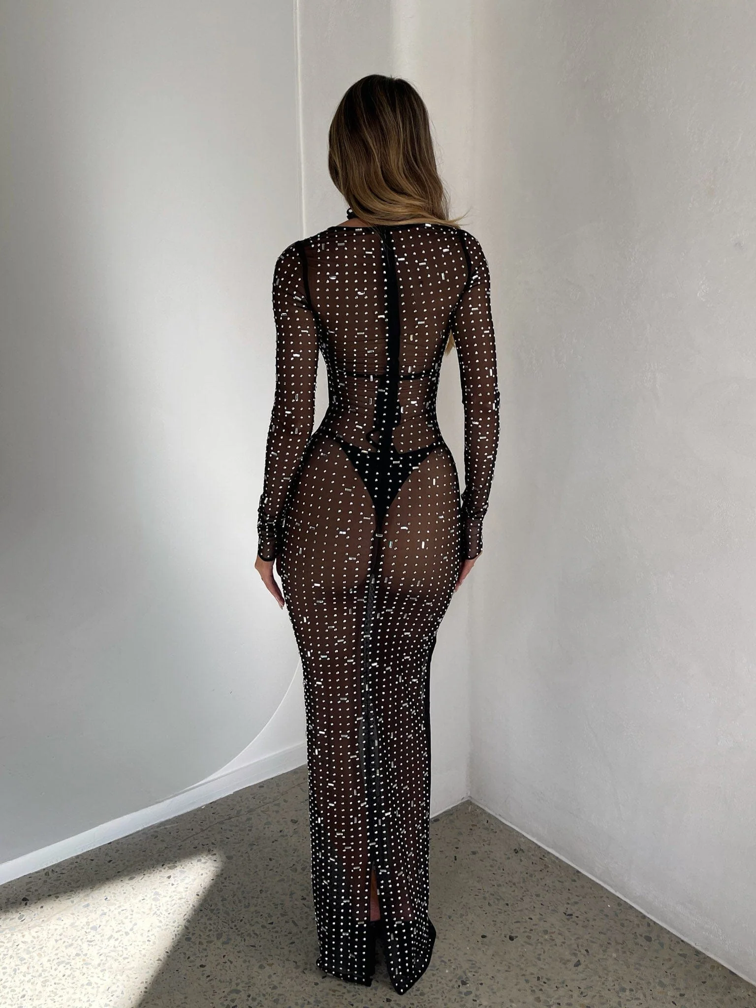 CIARAN LONG SLEEVE MAXI DRESS BLACK SPARKLE